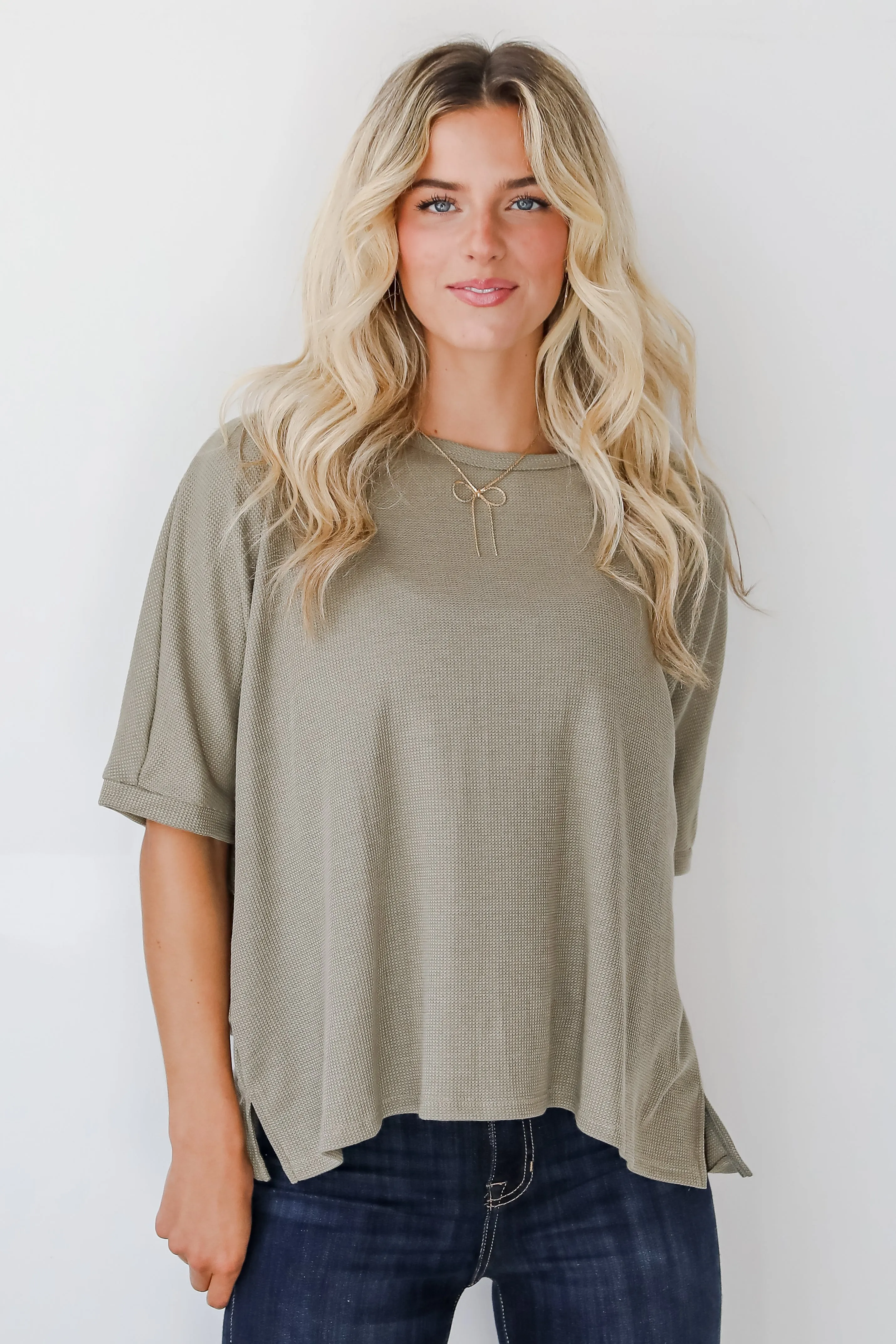 FINAL SALE - Missy Olive Waffle Knit Top - DOORBUSTER