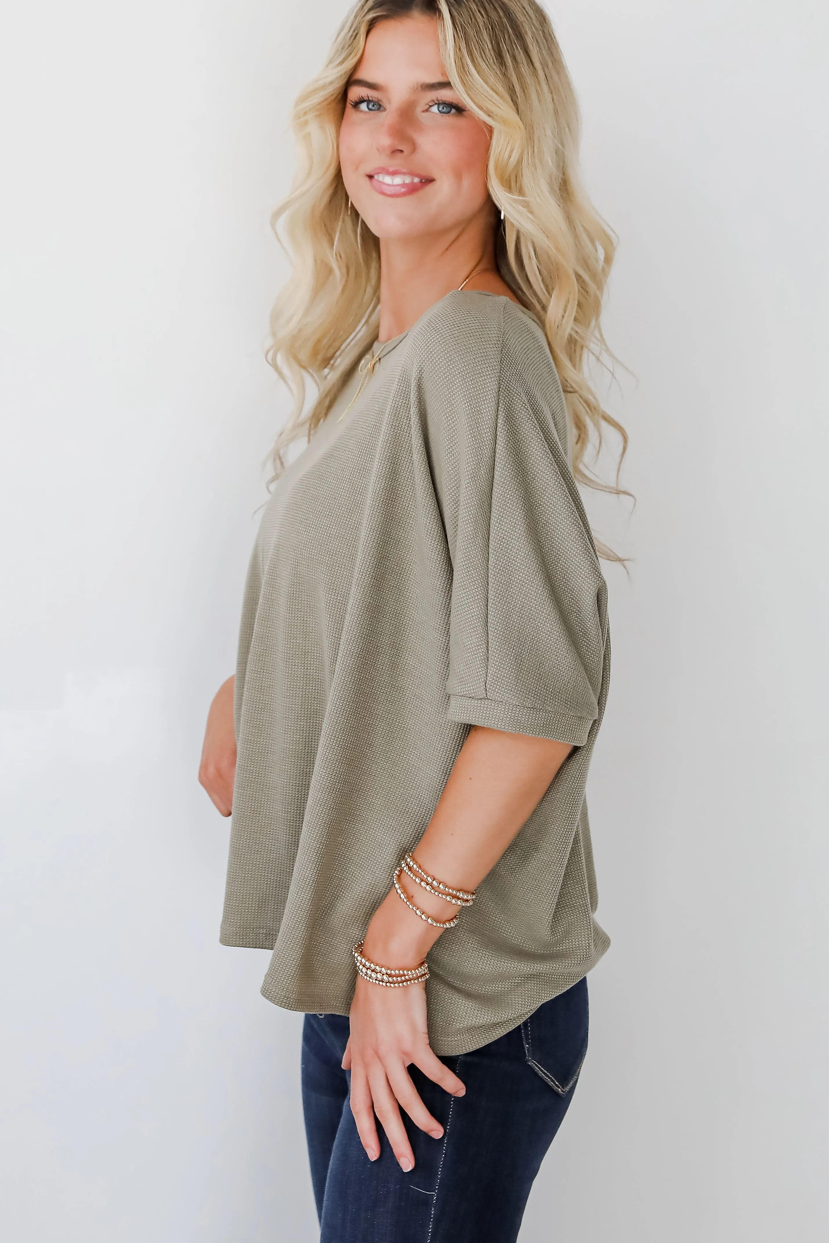 FINAL SALE - Missy Olive Waffle Knit Top - DOORBUSTER
