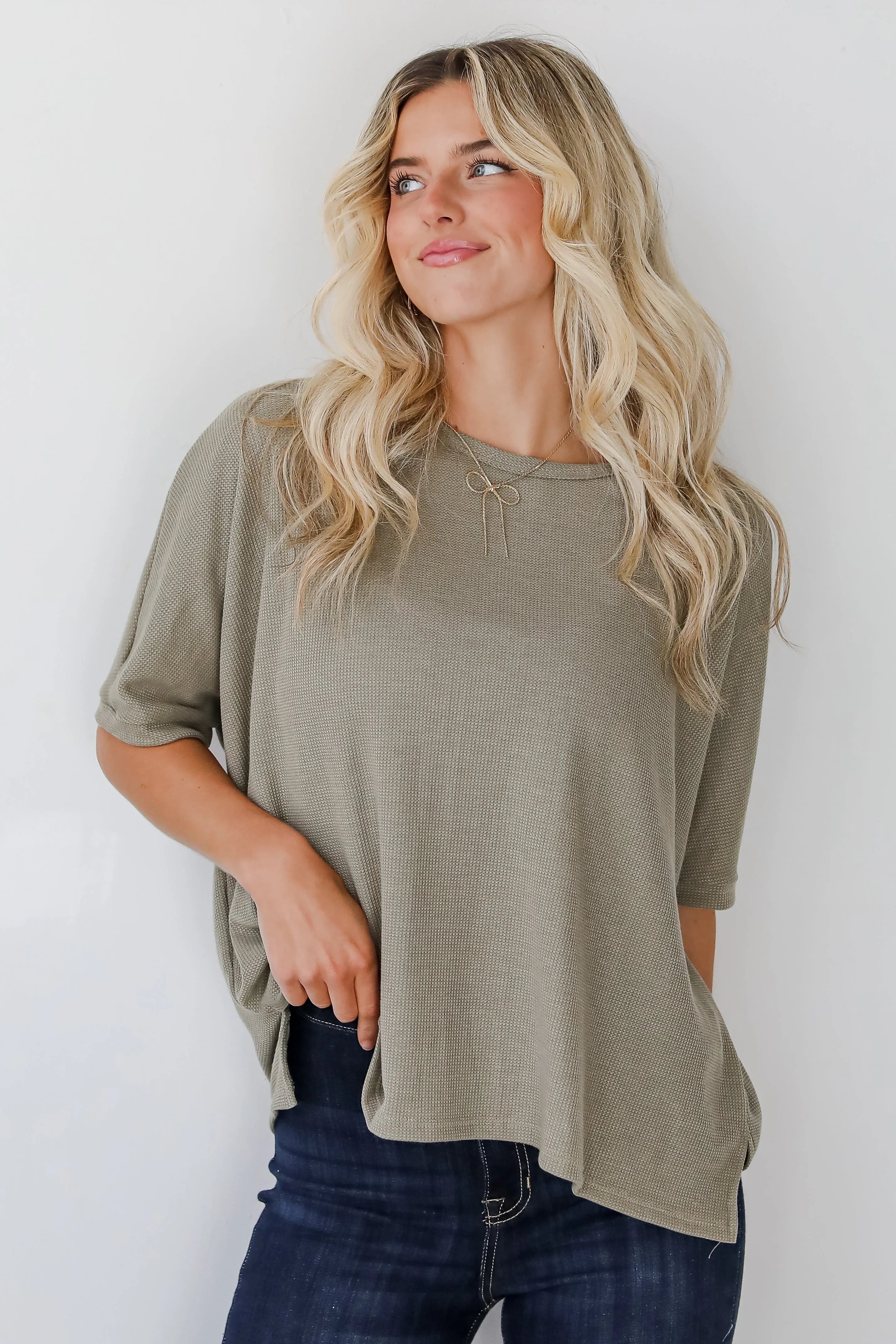 FINAL SALE - Missy Olive Waffle Knit Top - DOORBUSTER