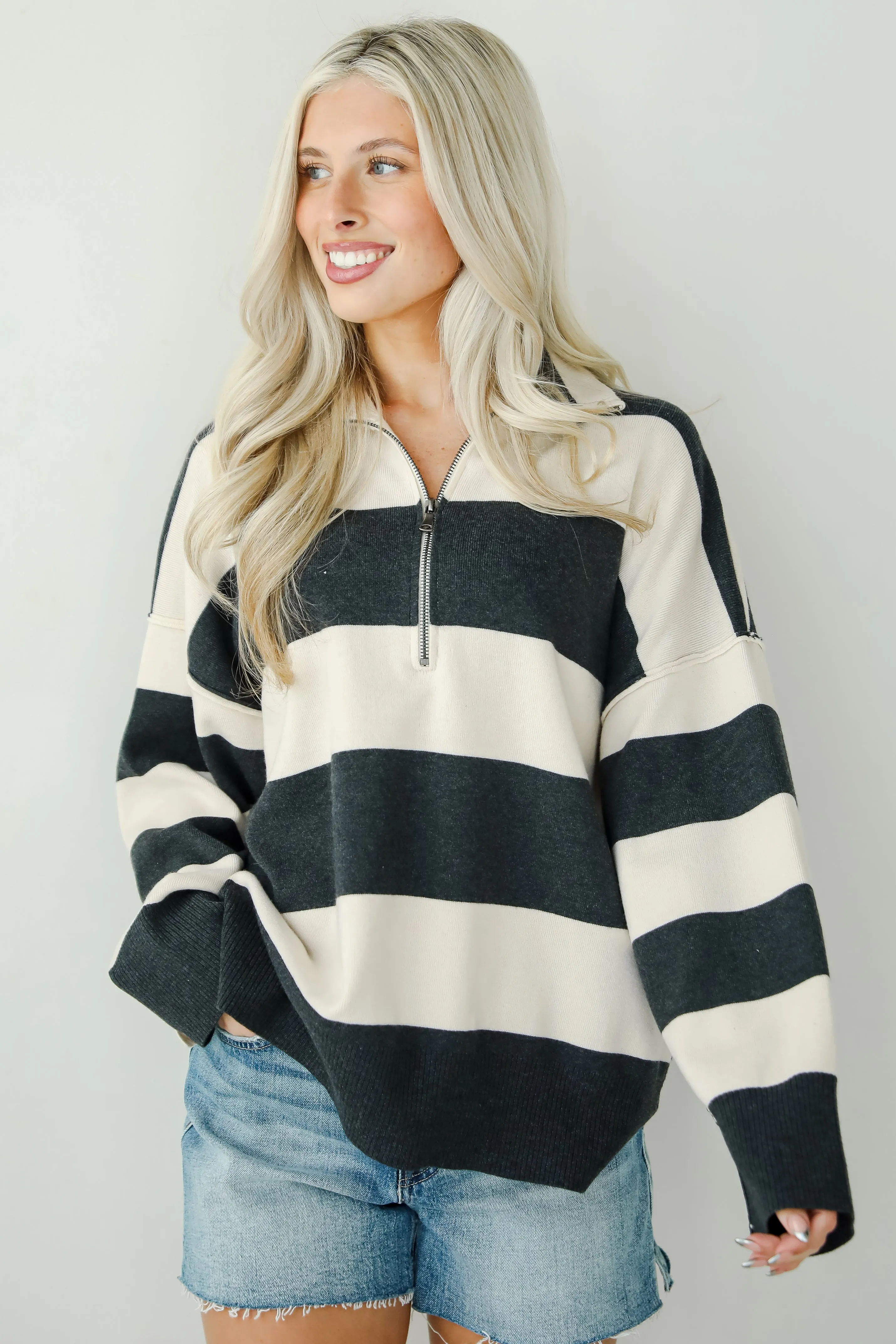 FINAL SALE - Open Book Cream Striped Collared Sweater