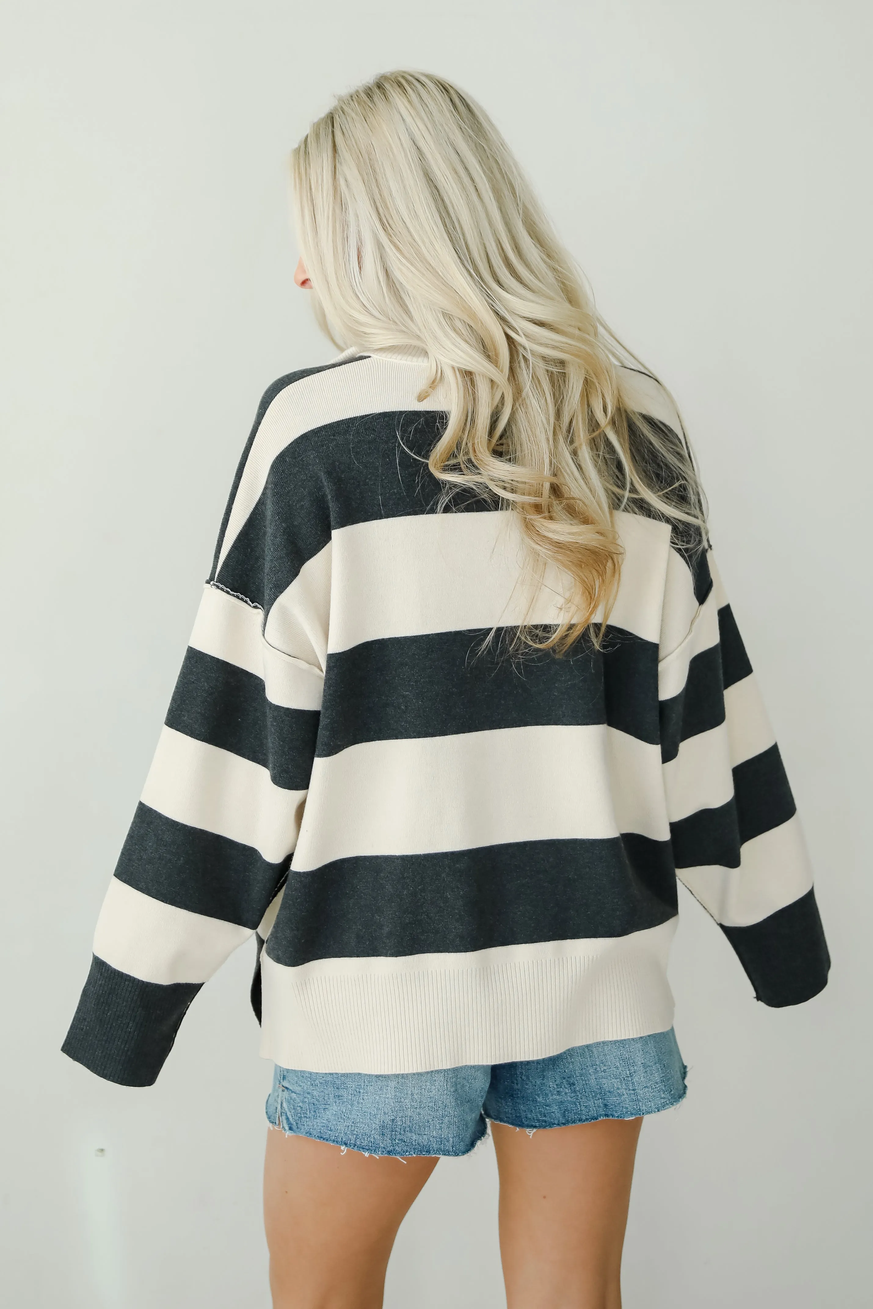 FINAL SALE - Open Book Cream Striped Collared Sweater