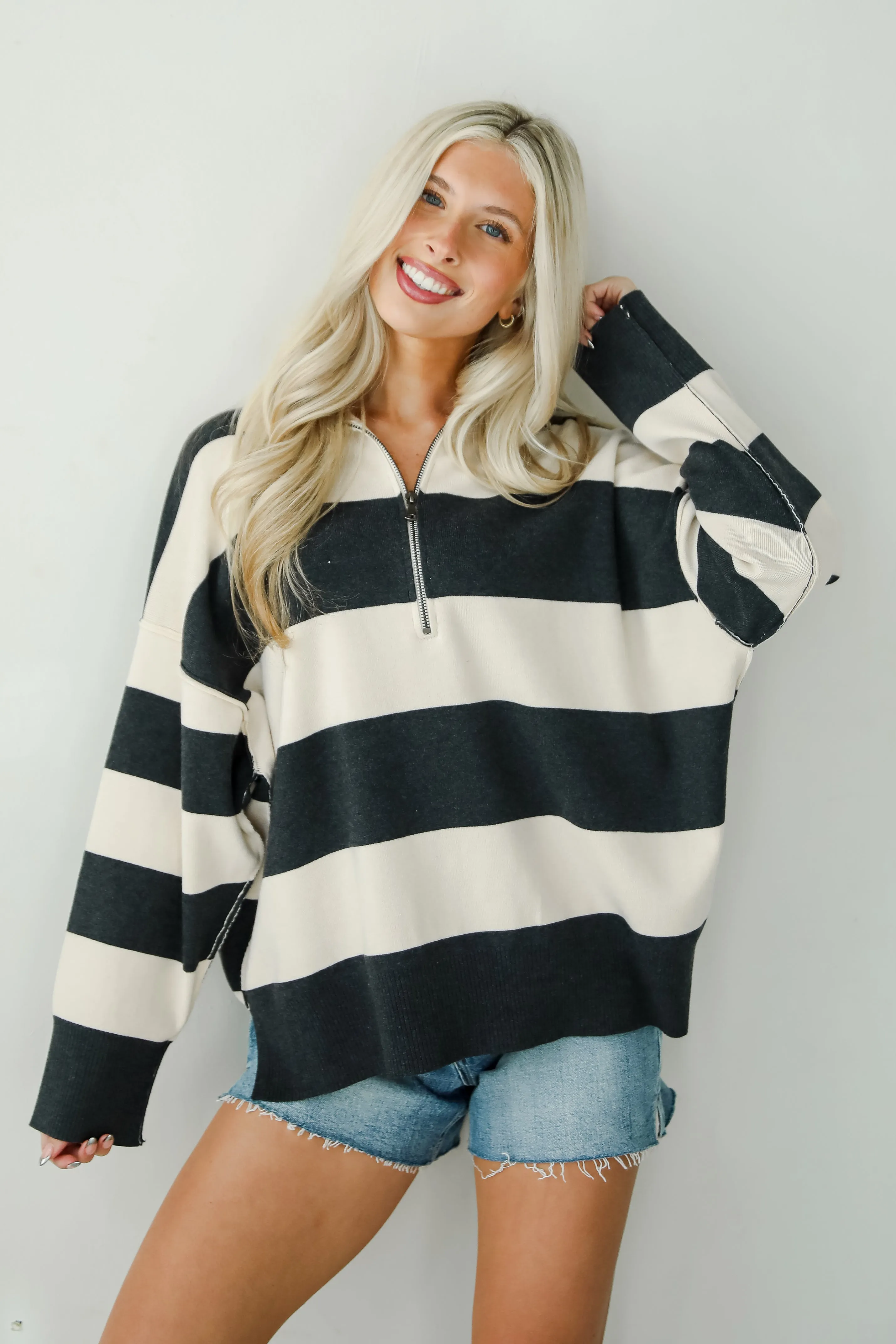 FINAL SALE - Open Book Cream Striped Collared Sweater