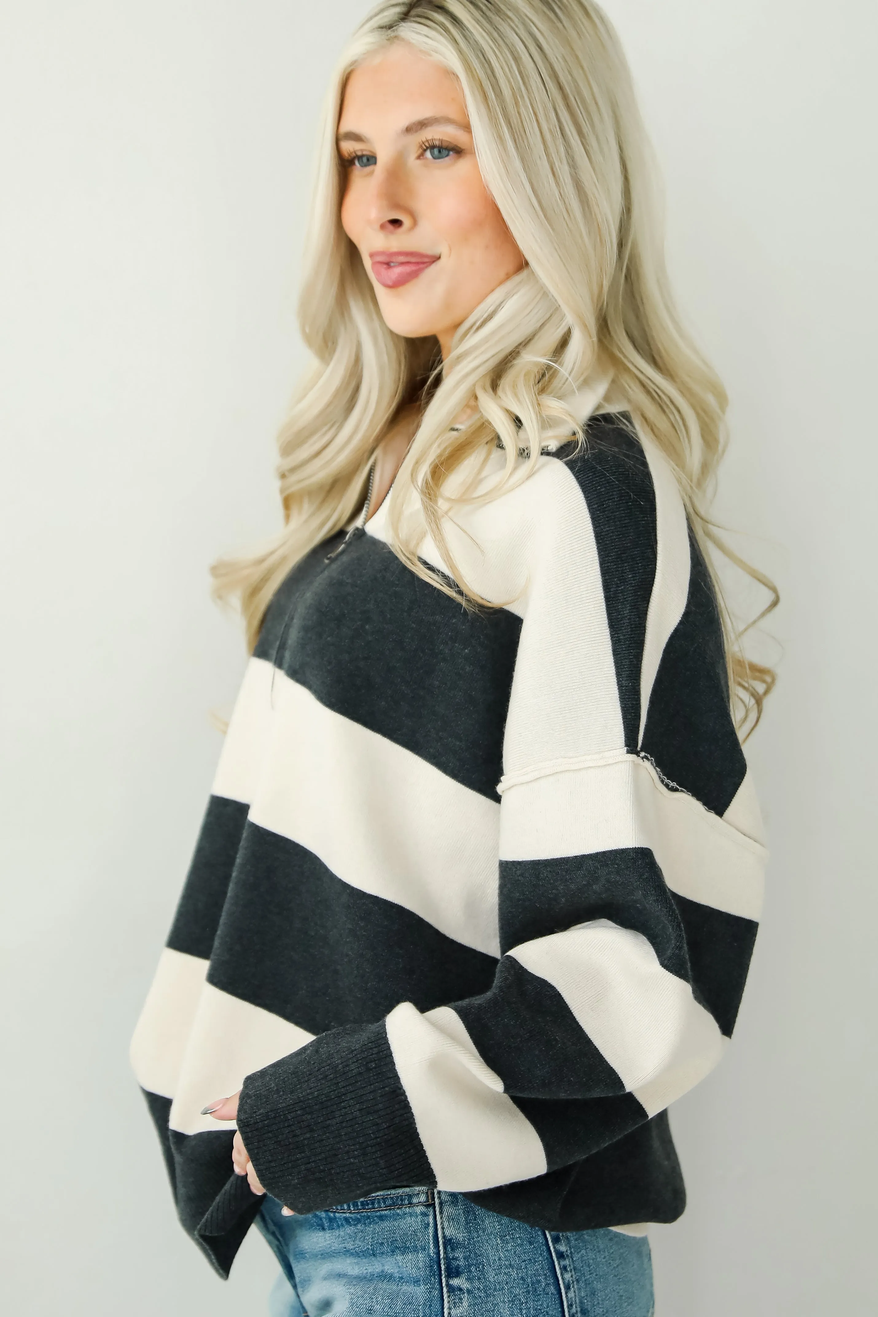 FINAL SALE - Open Book Cream Striped Collared Sweater