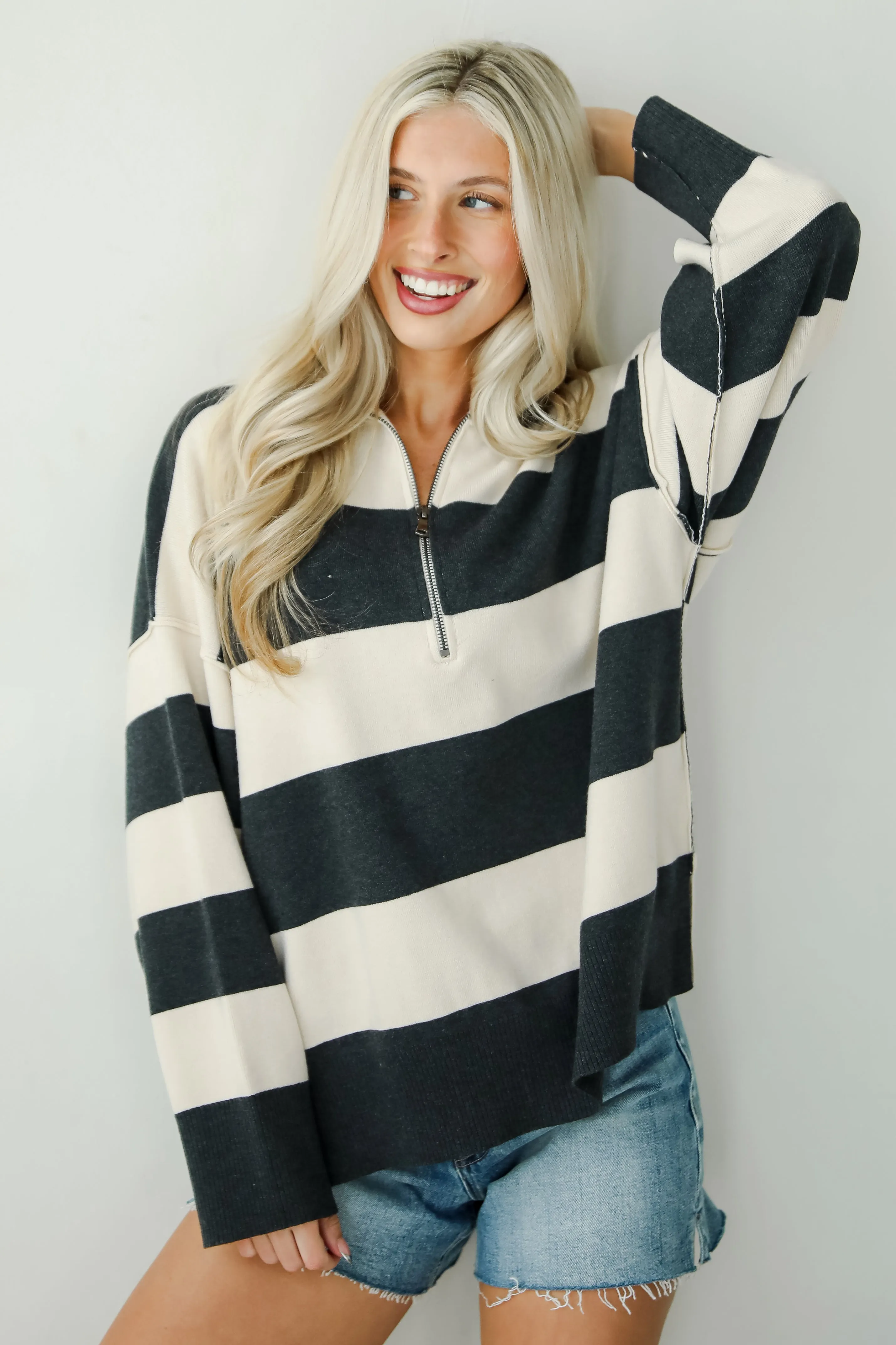 FINAL SALE - Open Book Cream Striped Collared Sweater
