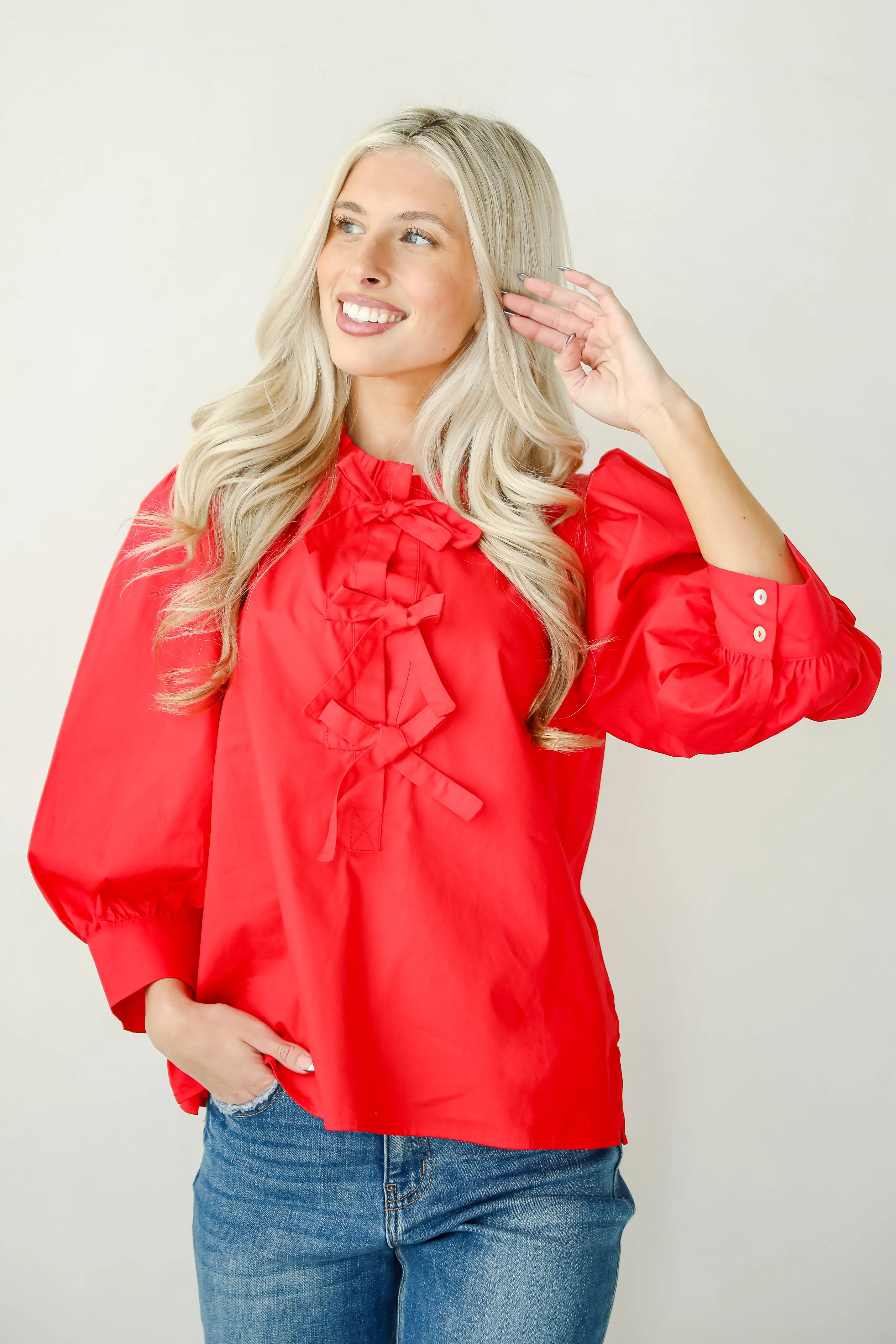 FINAL SALE - Perfectly Precious Red Bow Blouse