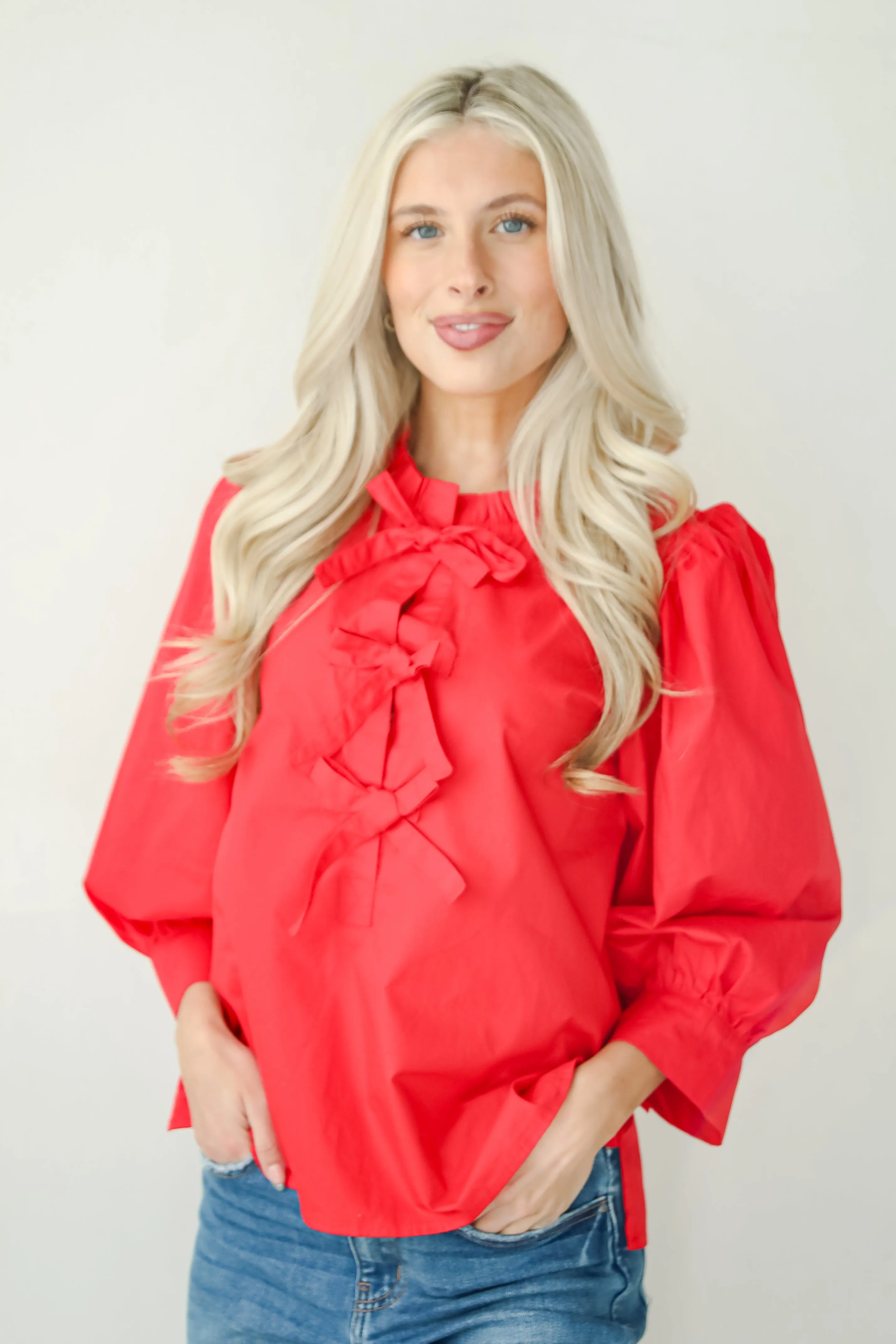 FINAL SALE - Perfectly Precious Red Bow Blouse