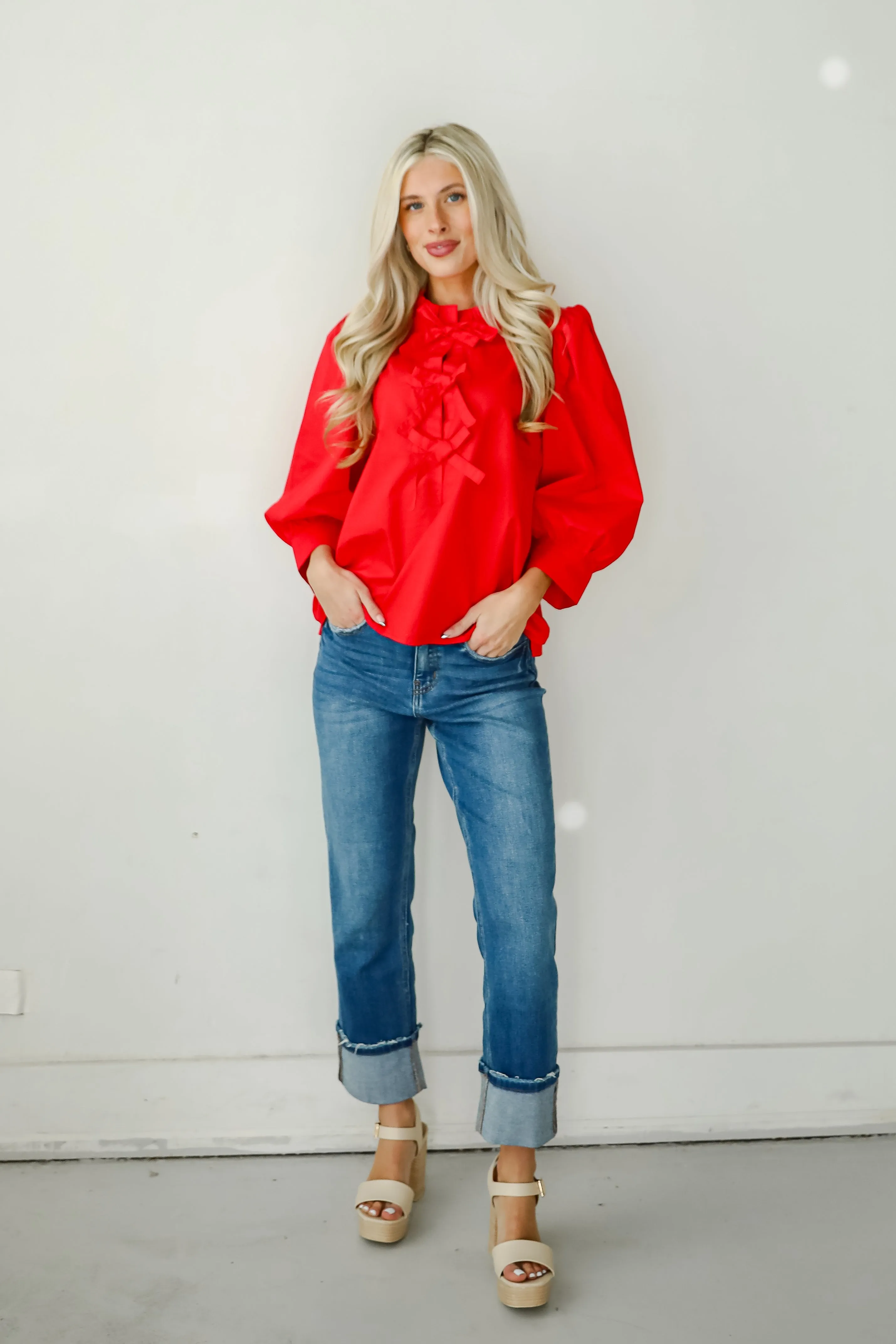 FINAL SALE - Perfectly Precious Red Bow Blouse