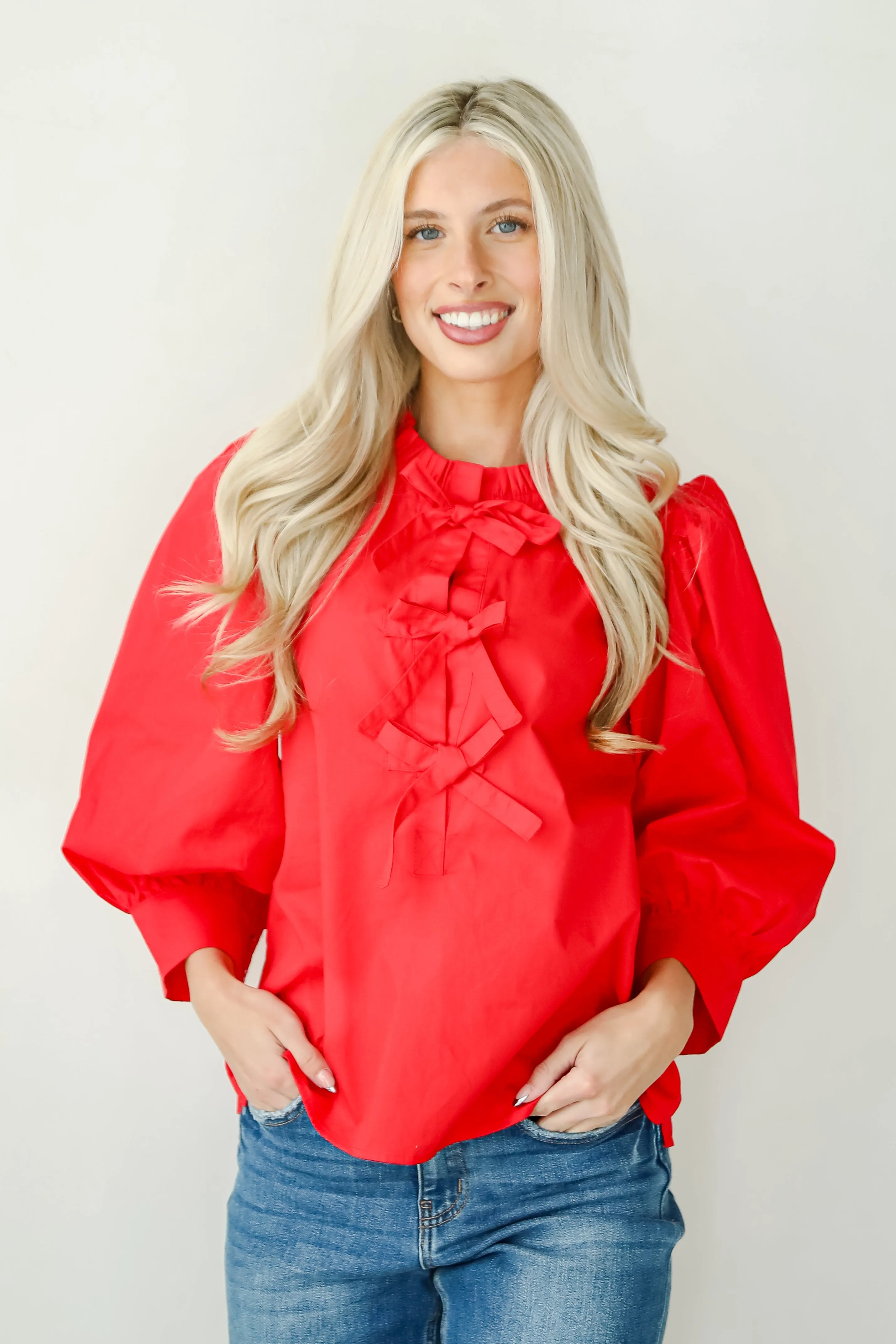 FINAL SALE - Perfectly Precious Red Bow Blouse
