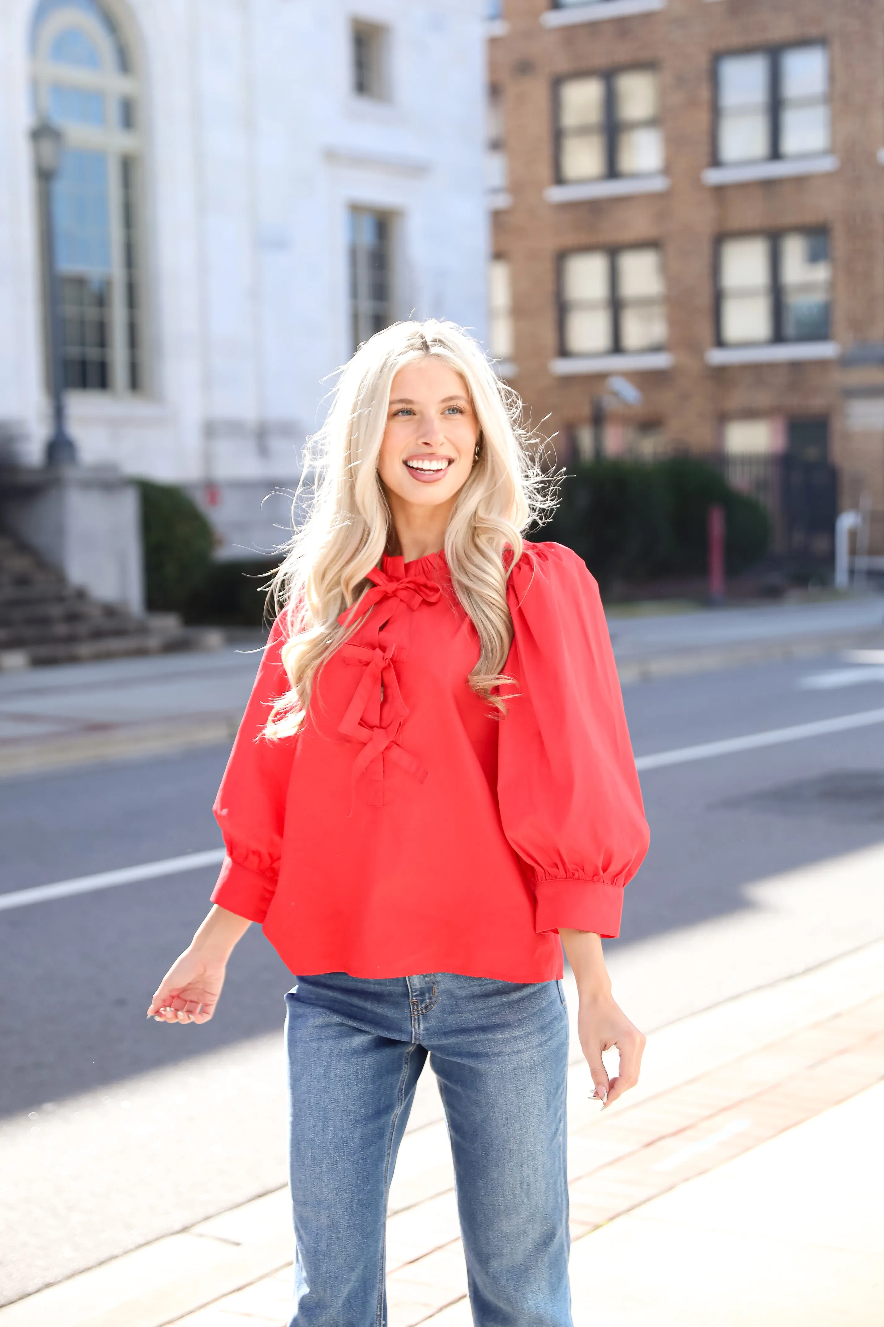 FINAL SALE - Perfectly Precious Red Bow Blouse