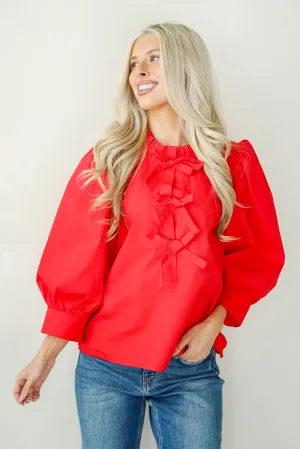 FINAL SALE - Perfectly Precious Red Bow Blouse