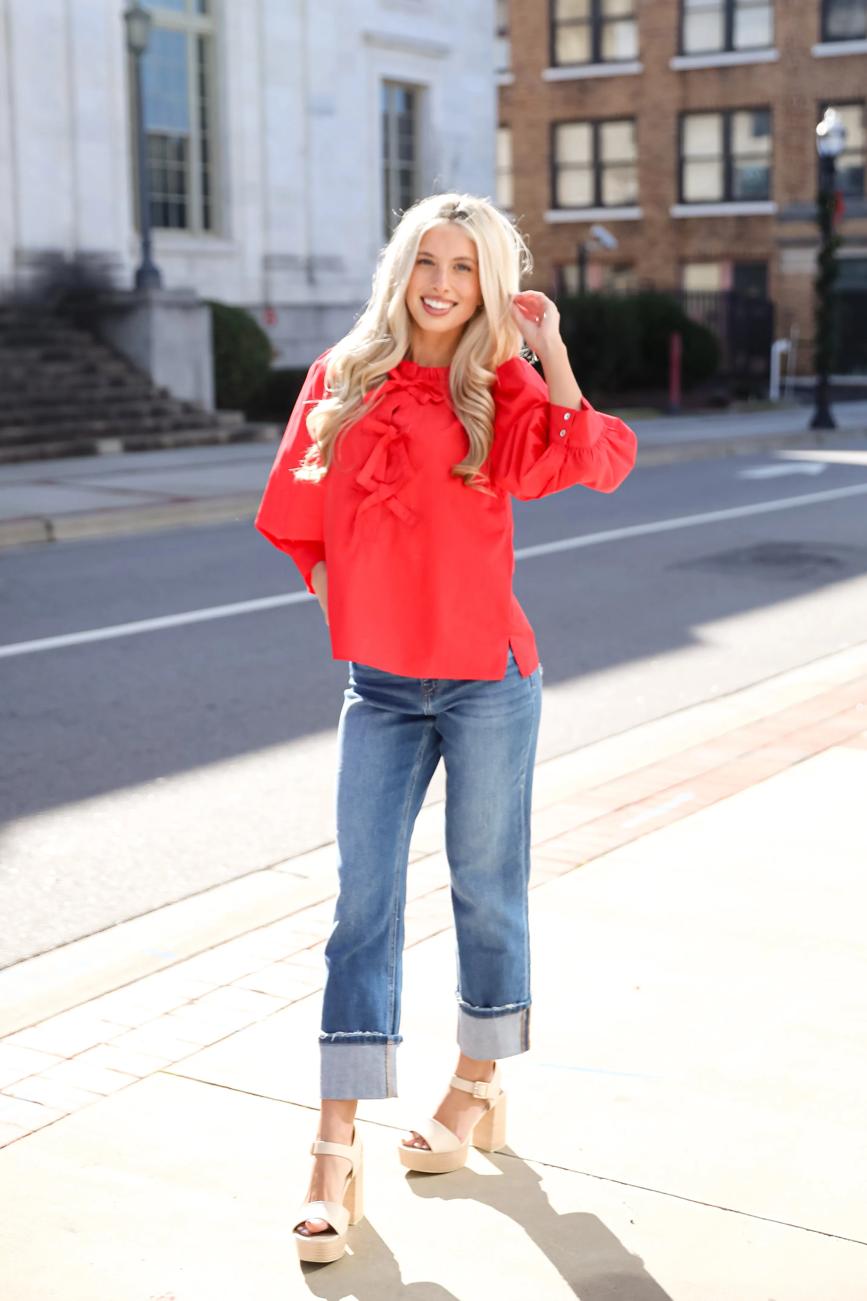 FINAL SALE - Perfectly Precious Red Bow Blouse