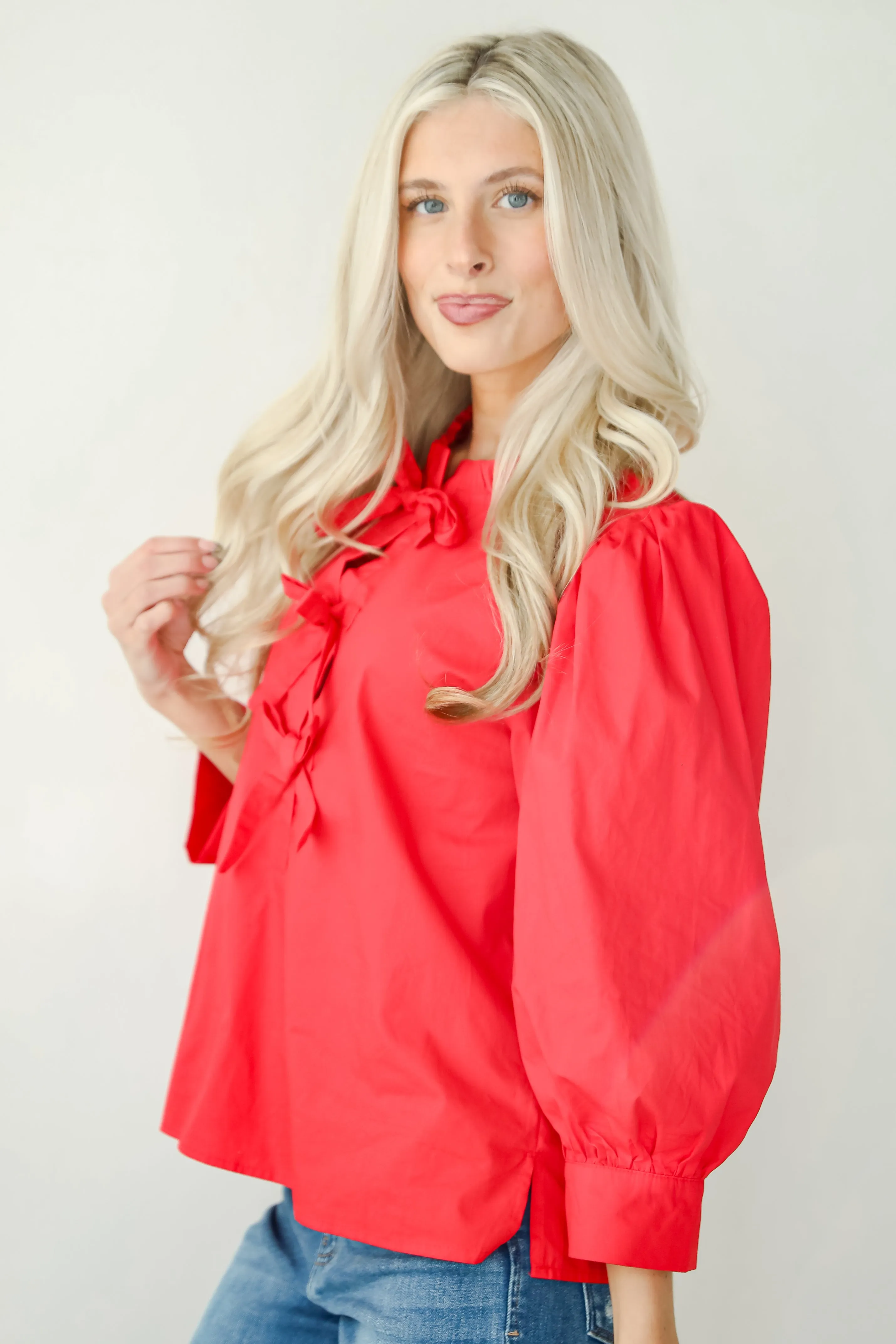 FINAL SALE - Perfectly Precious Red Bow Blouse