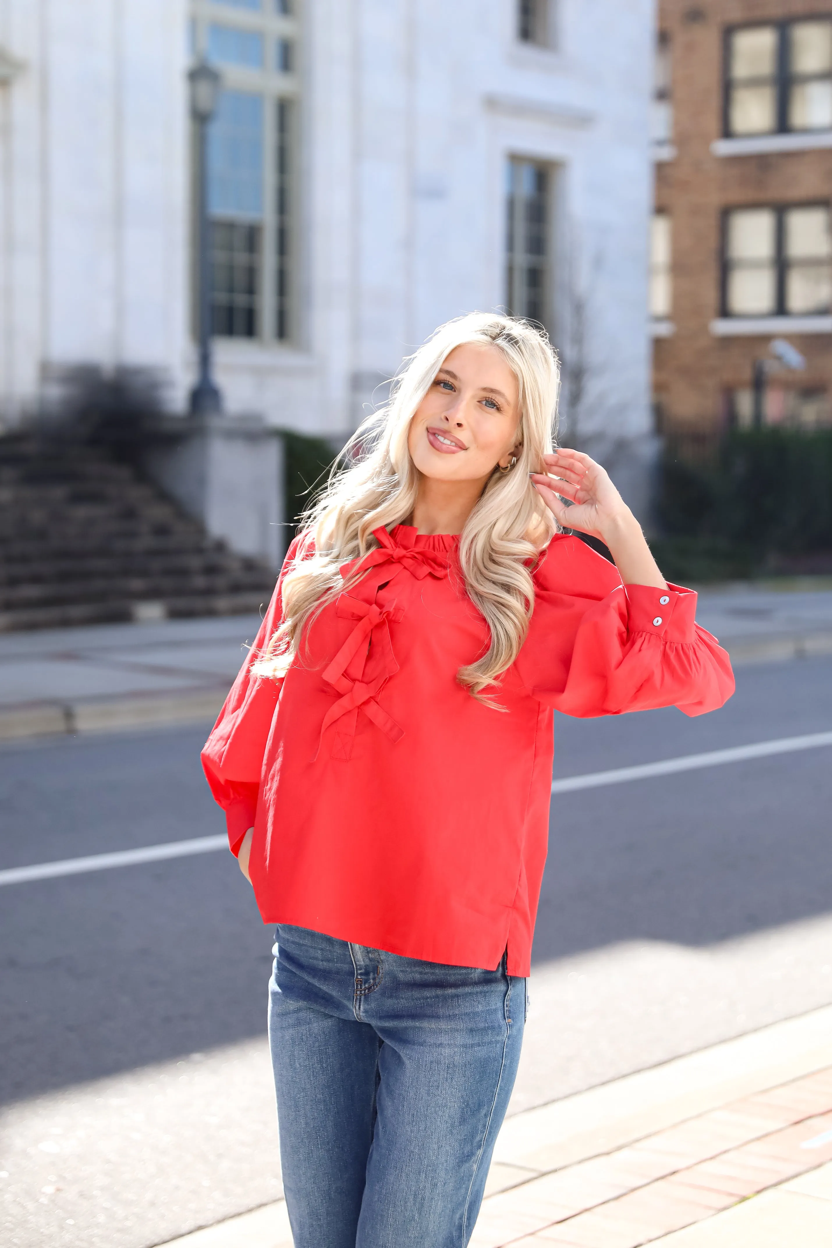 FINAL SALE - Perfectly Precious Red Bow Blouse