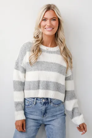 FINAL SALE - Polished Muse Heather Grey Striped Sweater