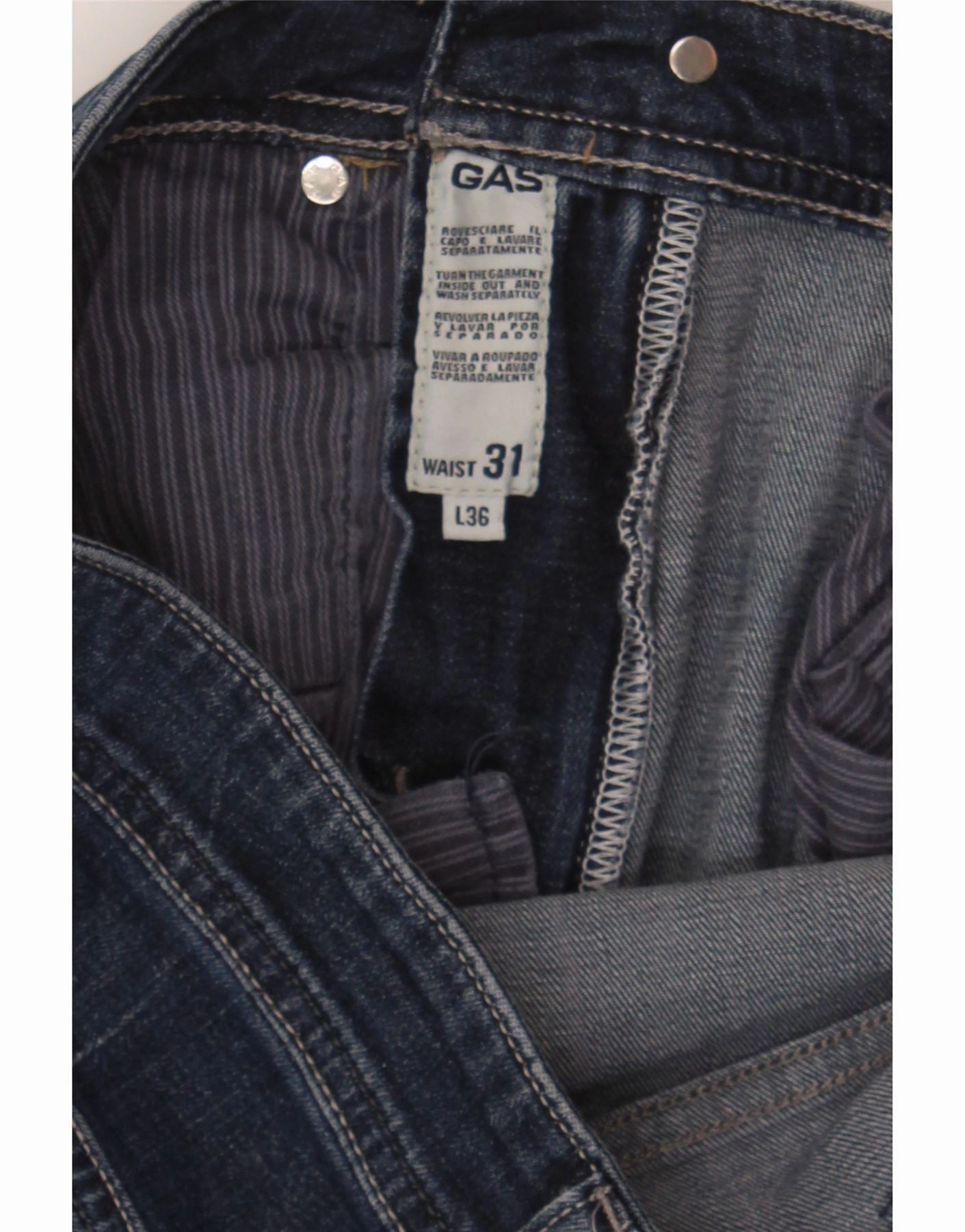 GAS Mens Straight Jeans W31 L36 Navy Blue Cotton