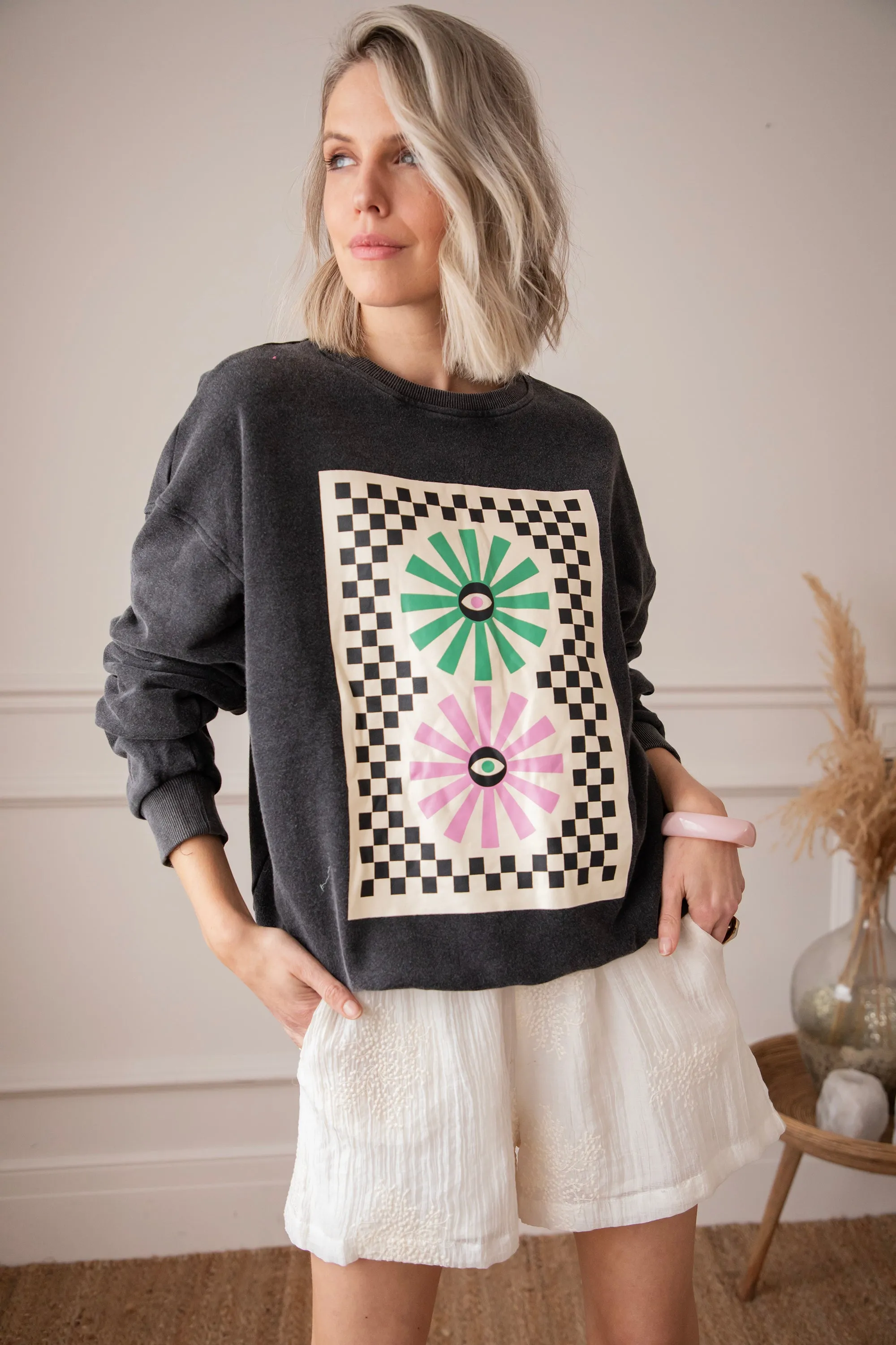 Retro Visual Dark Grey - Sweater