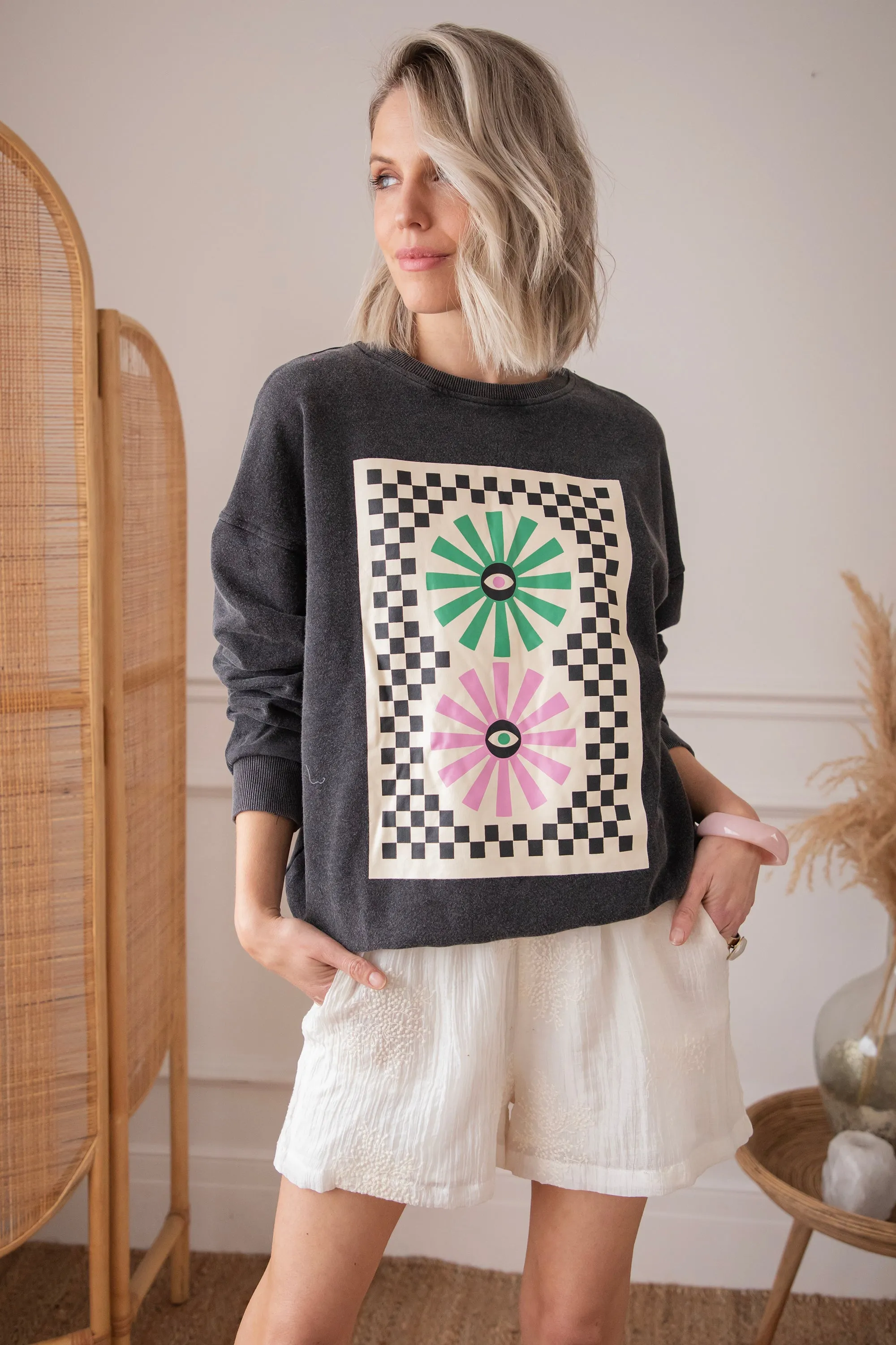 Retro Visual Dark Grey - Sweater