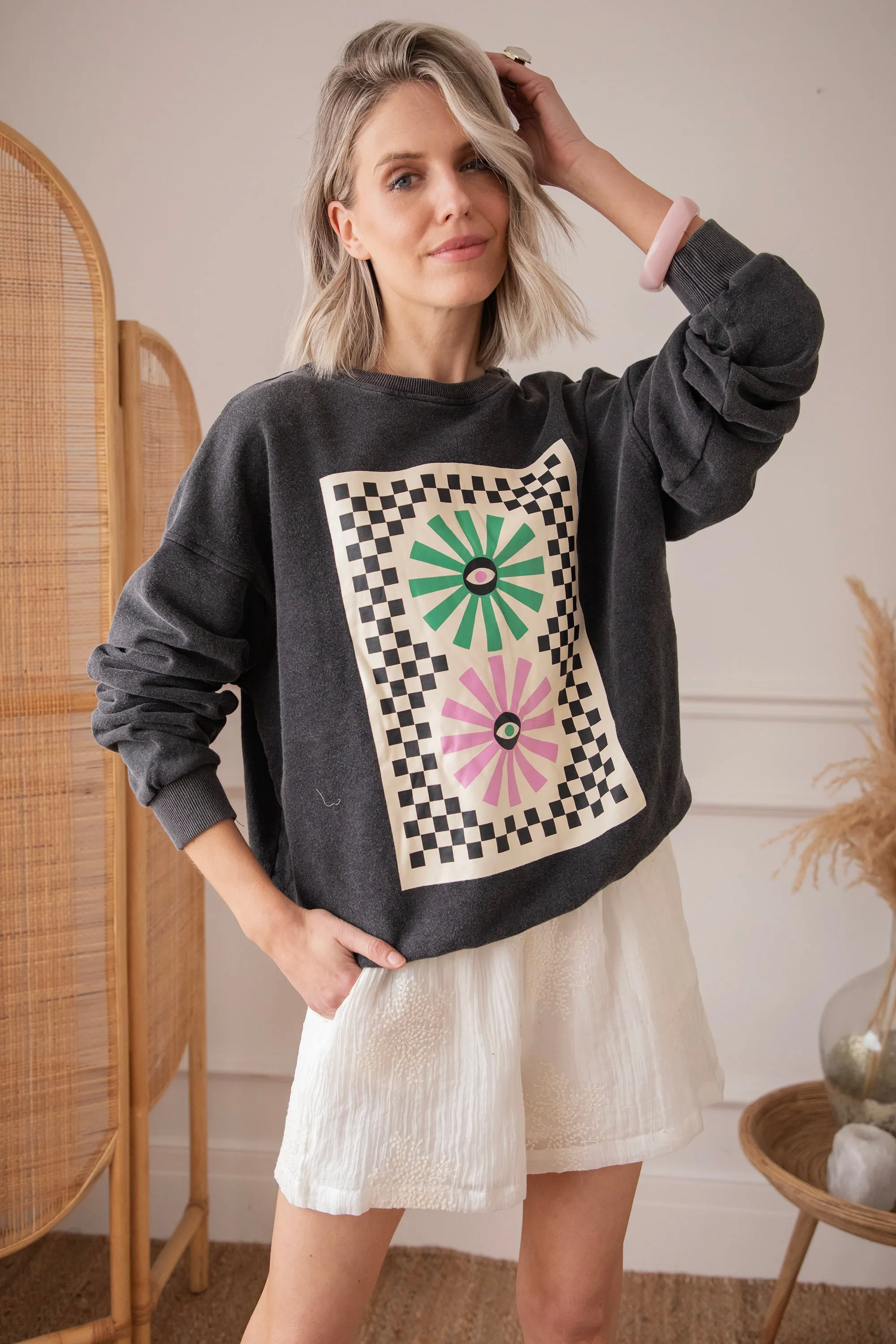 Retro Visual Dark Grey - Sweater