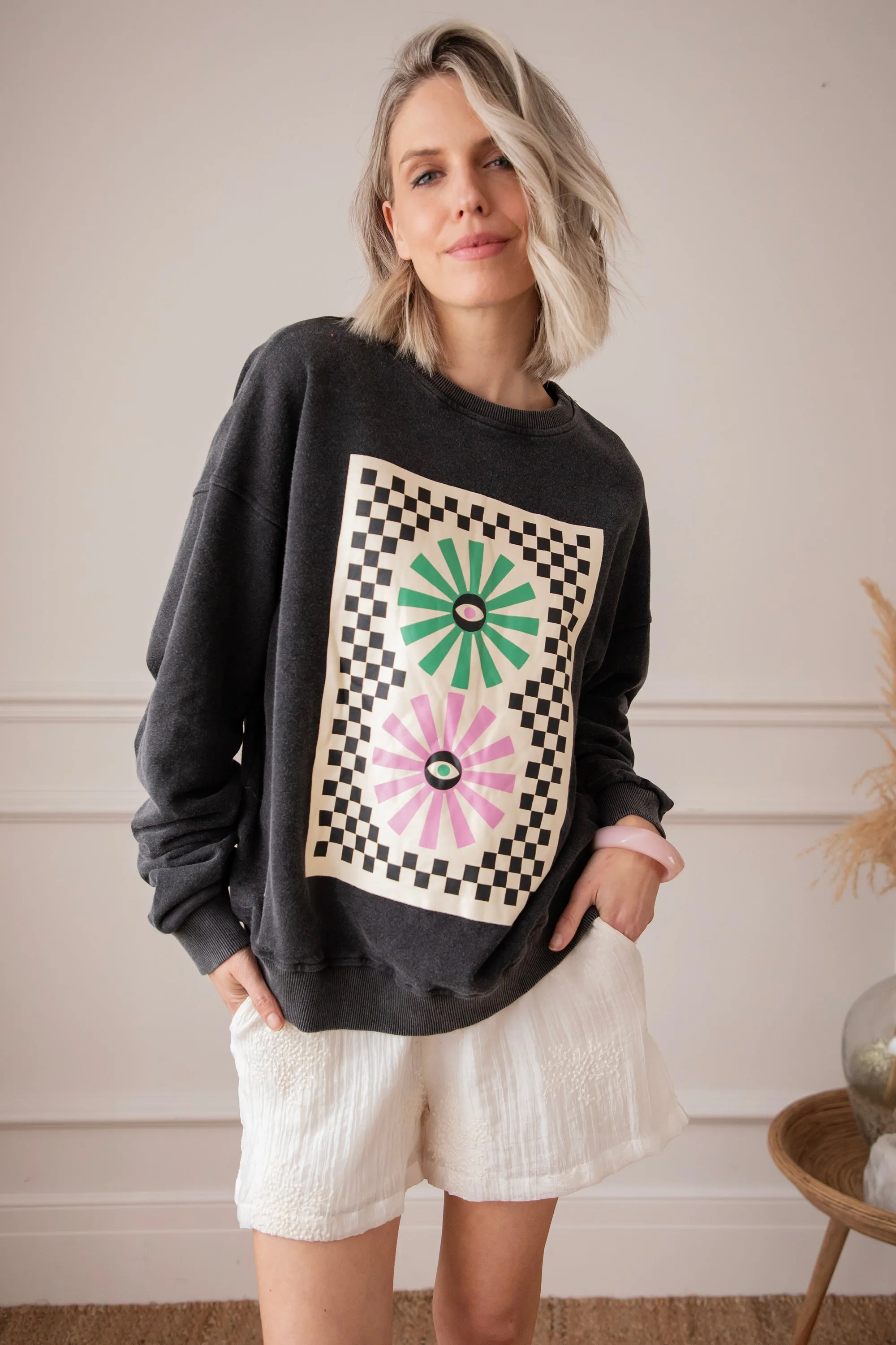 Retro Visual Dark Grey - Sweater