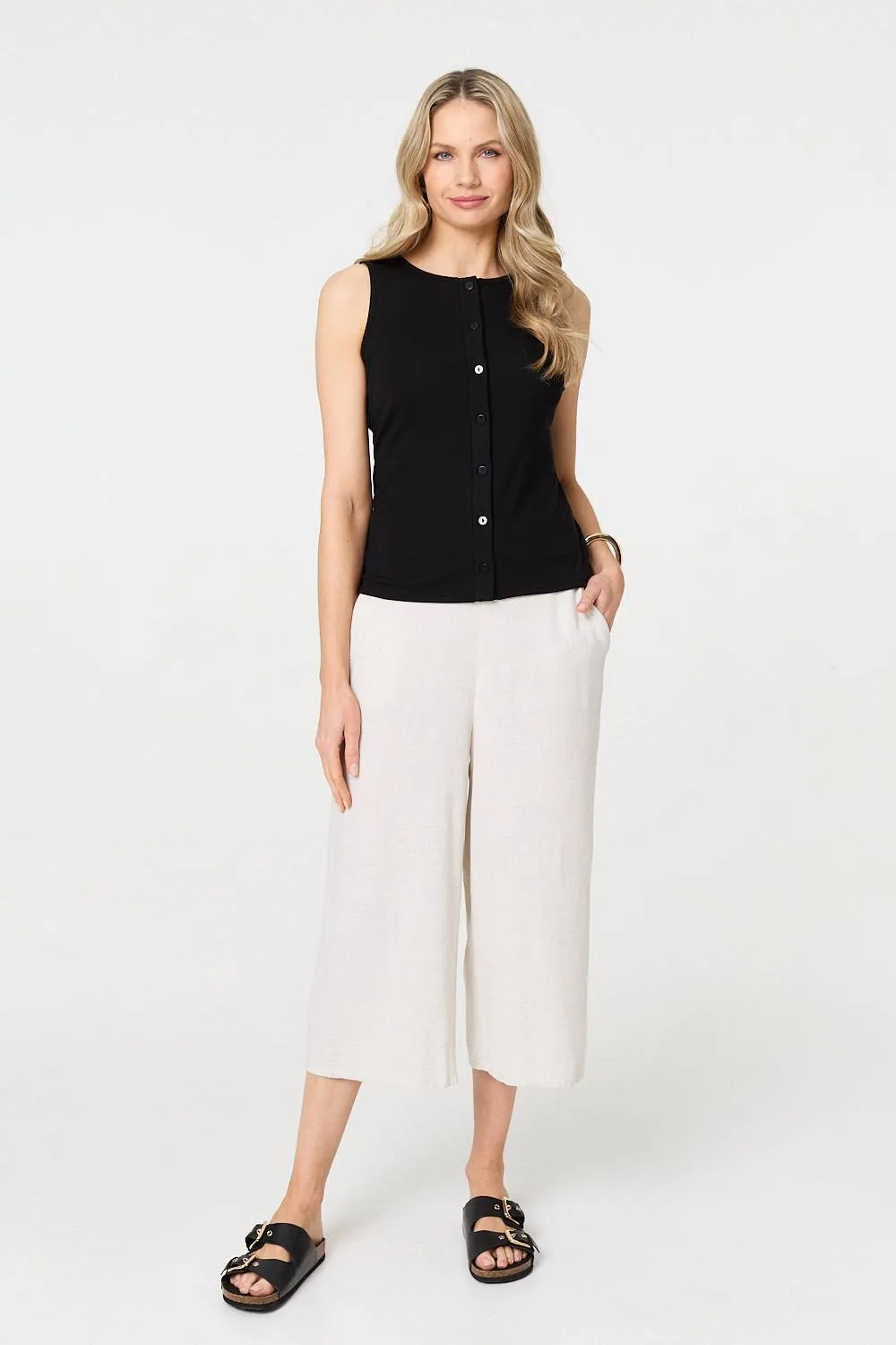 Sleeveless Button Front Slim Vest Top