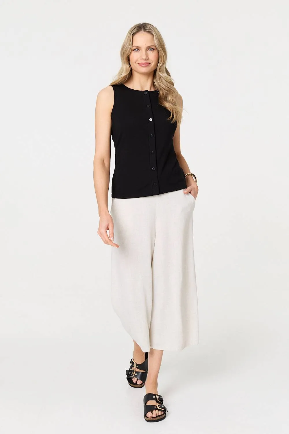 Sleeveless Button Front Slim Vest Top