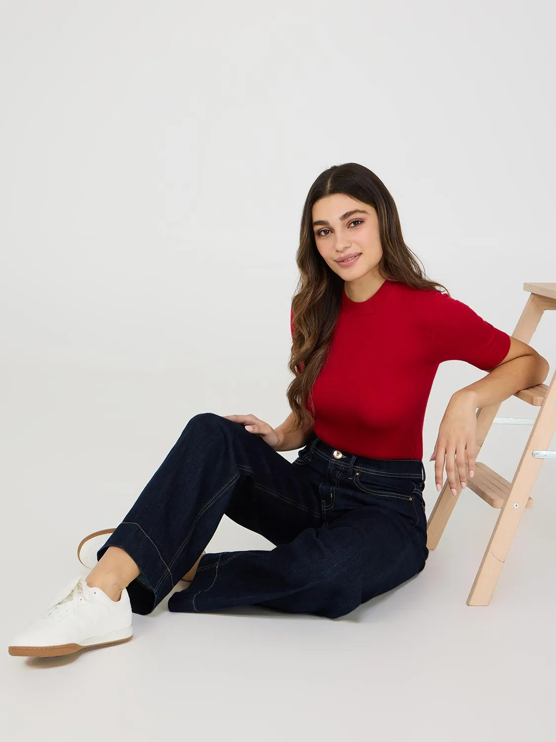 Straight Leg Jeans With Wide Cuff