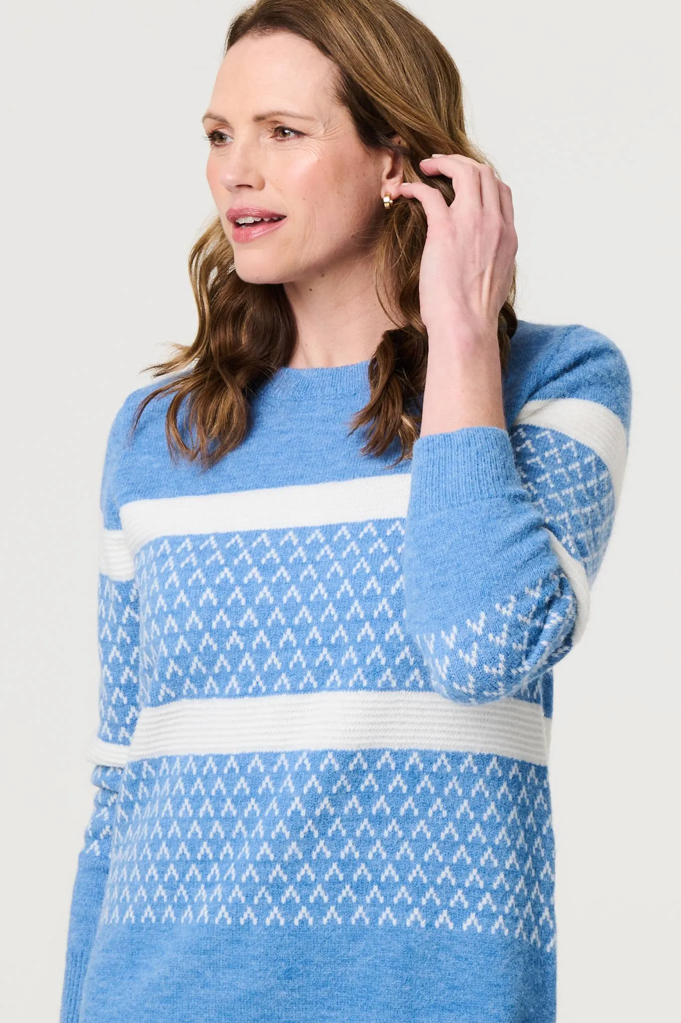Stripe Print Relaxed Curve Hem Jumper