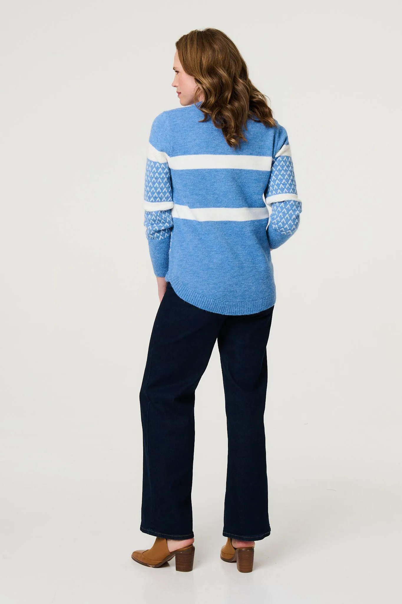 Stripe Print Relaxed Curve Hem Jumper