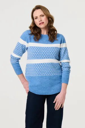 Stripe Print Relaxed Curve Hem Jumper