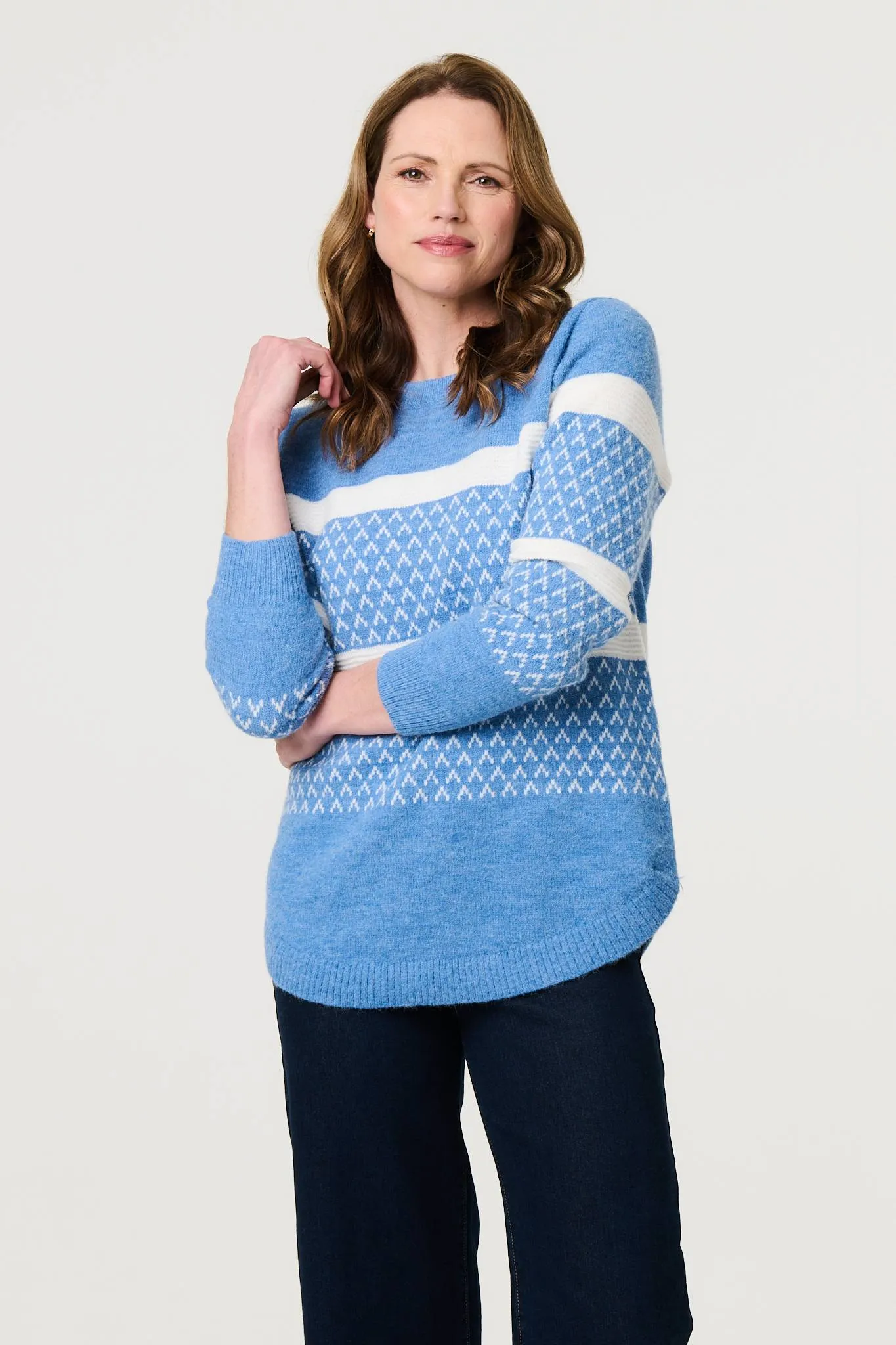 Stripe Print Relaxed Curve Hem Jumper