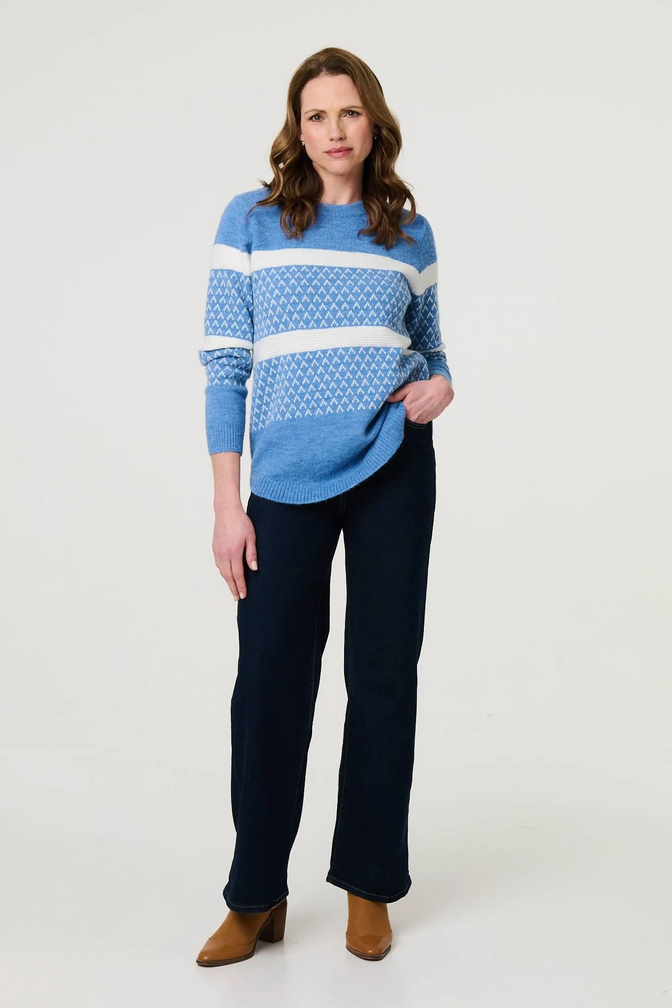 Stripe Print Relaxed Curve Hem Jumper