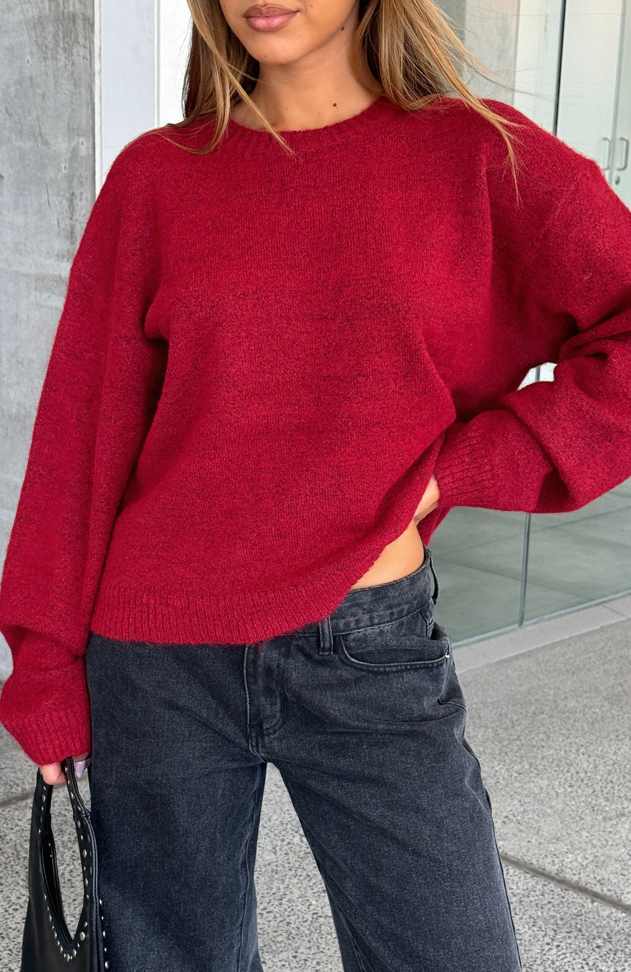 Warm Whispers Knit Sweater Burgundy