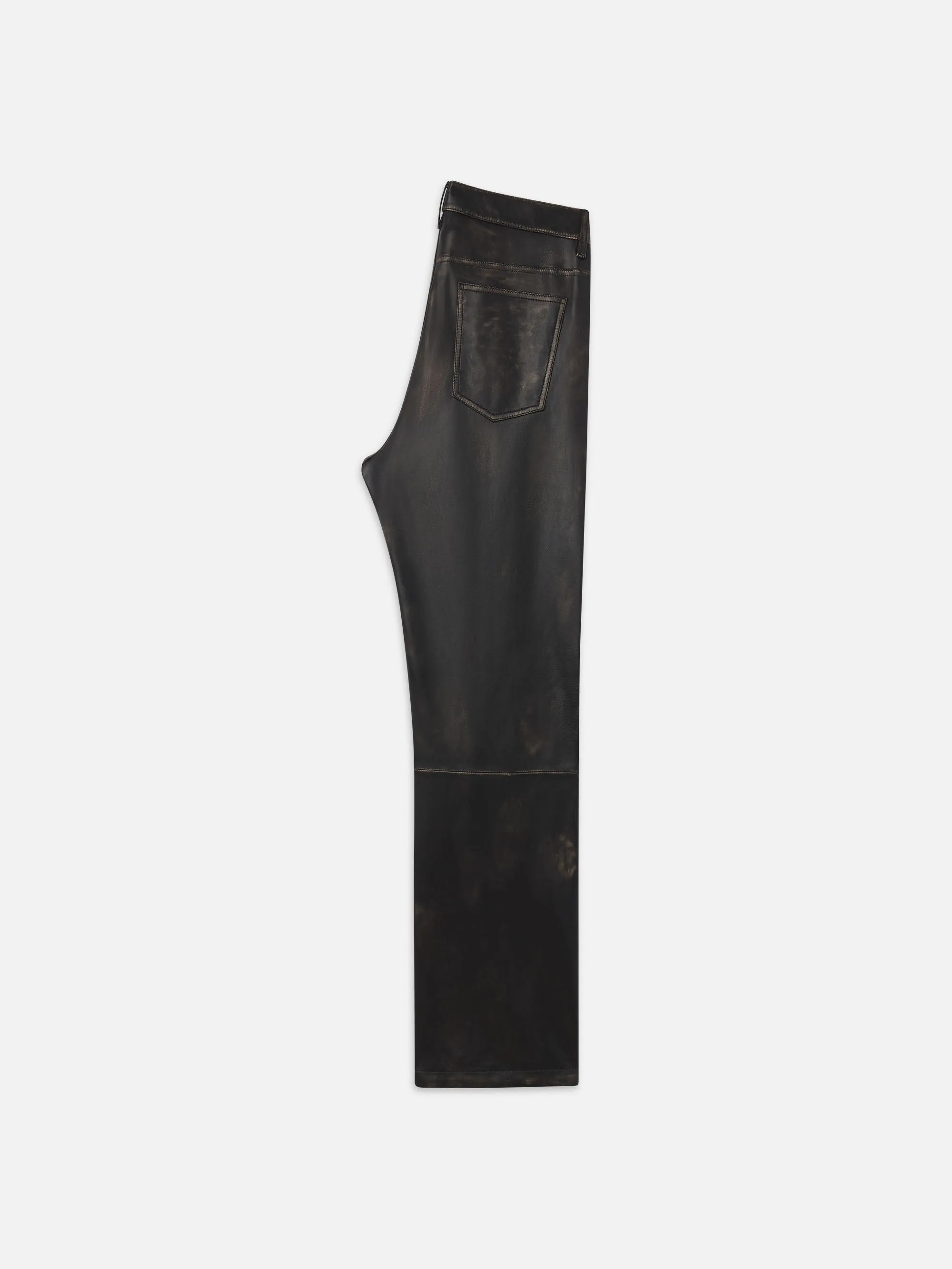 Washed Leather Pant Trousers -- Black Washed