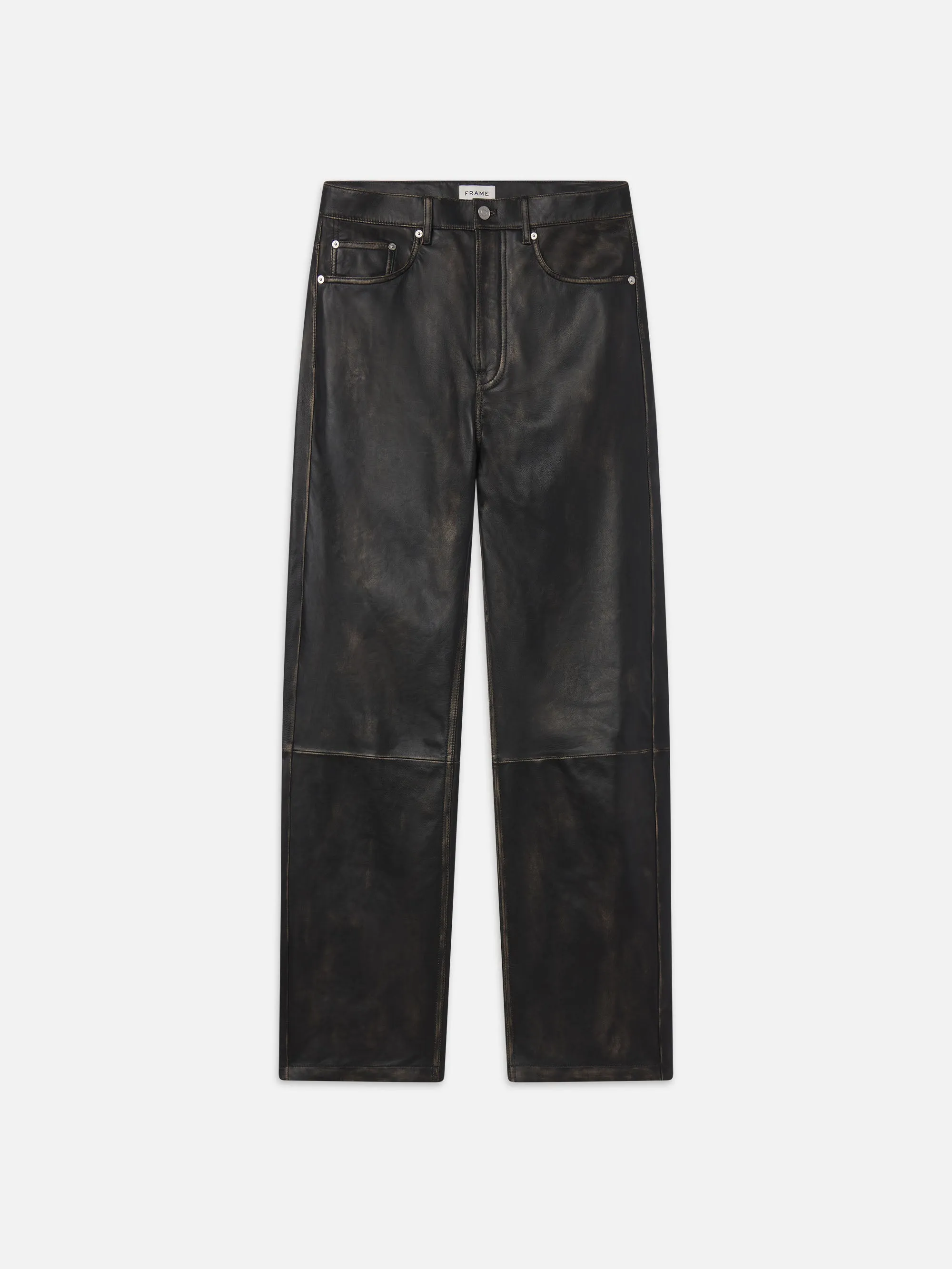 Washed Leather Pant Trousers -- Black Washed