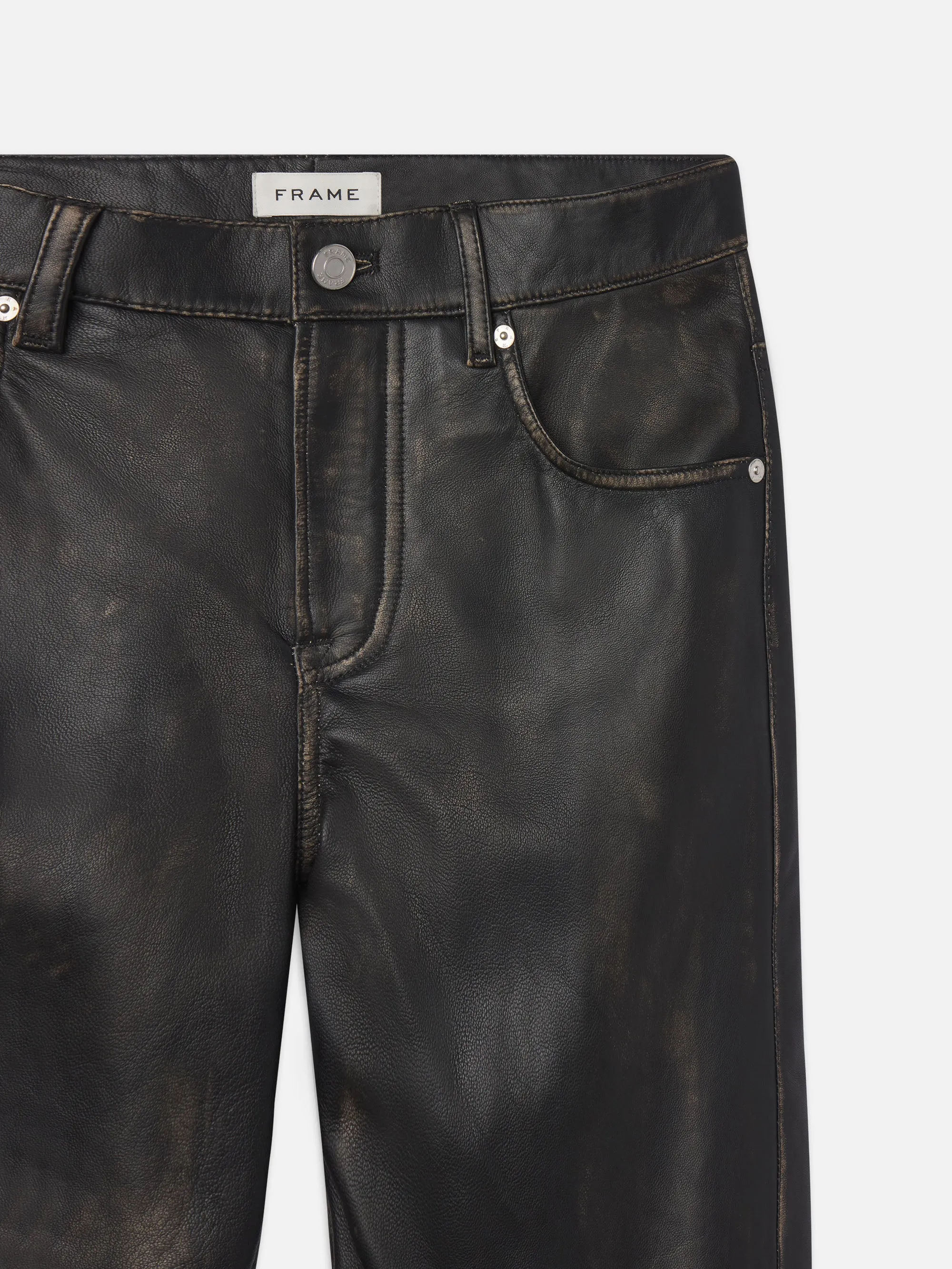 Washed Leather Pant Trousers -- Black Washed