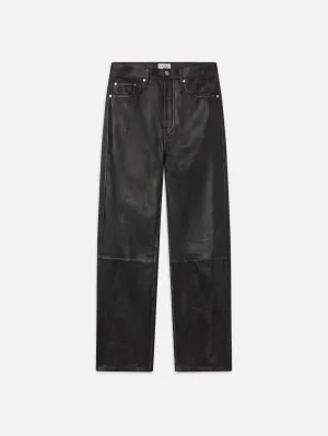 Washed Leather Pant Trousers -- Black Washed