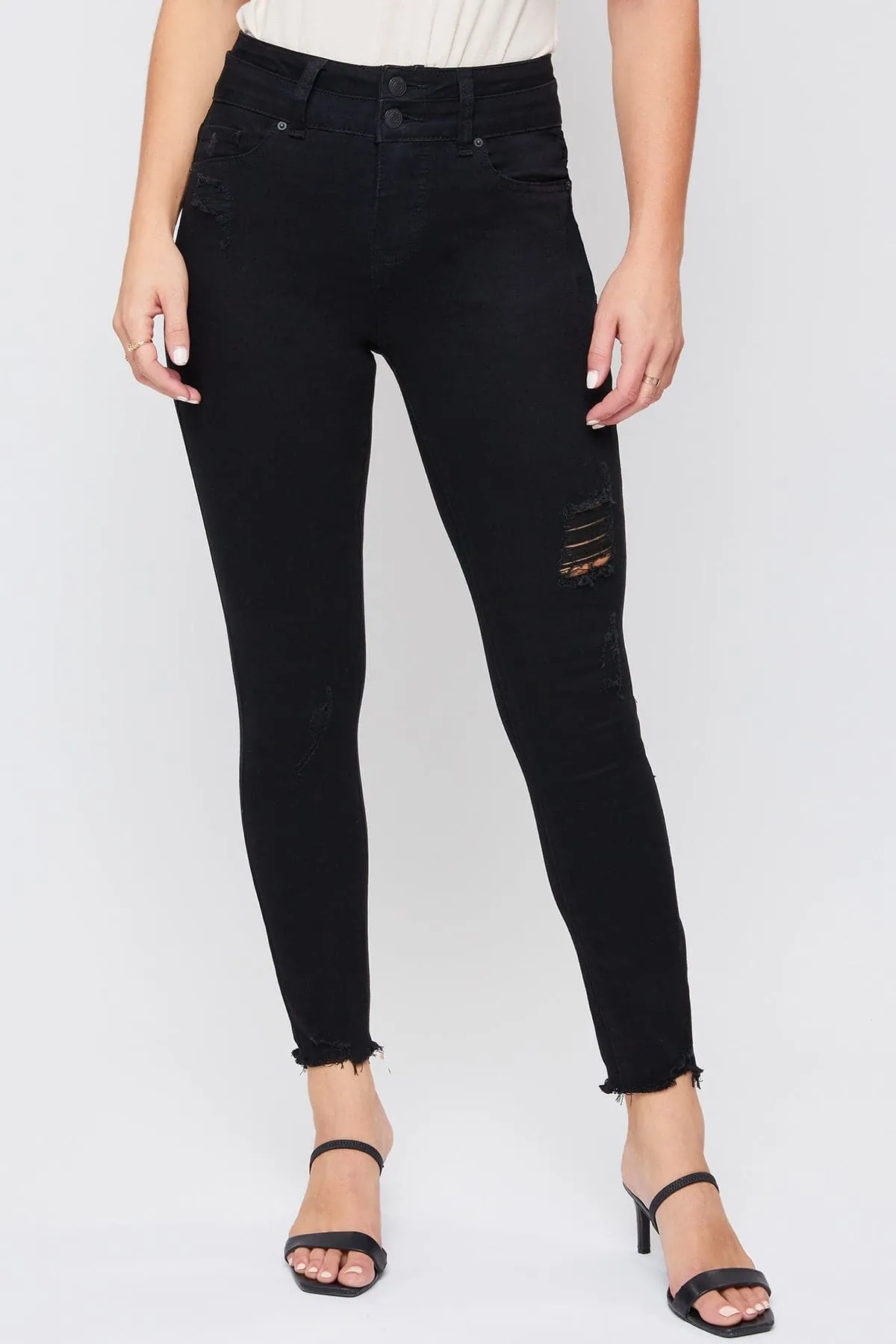 Women's WannaBettaButt 2-Button Fray Hem Ankle Jean