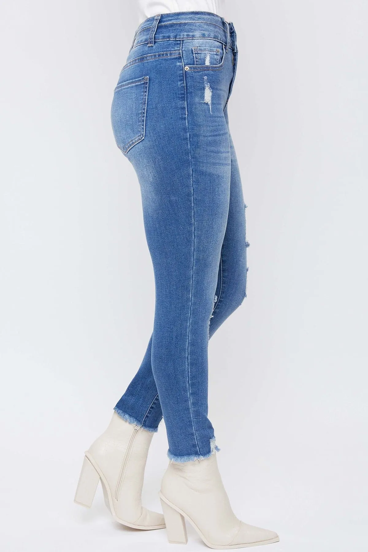 Women's WannaBettaButt 2-Button Fray Hem Ankle Jean