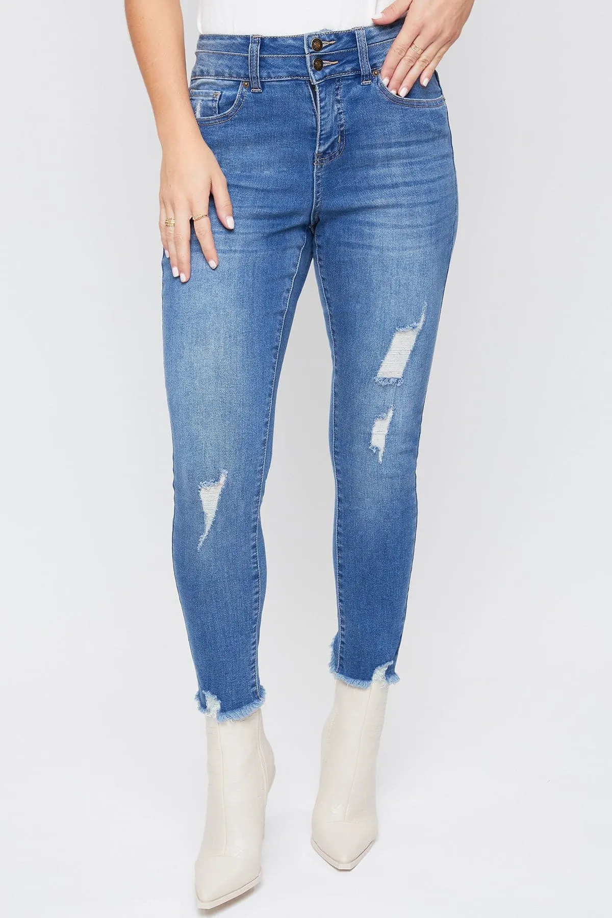 Women's WannaBettaButt 2-Button Fray Hem Ankle Jean