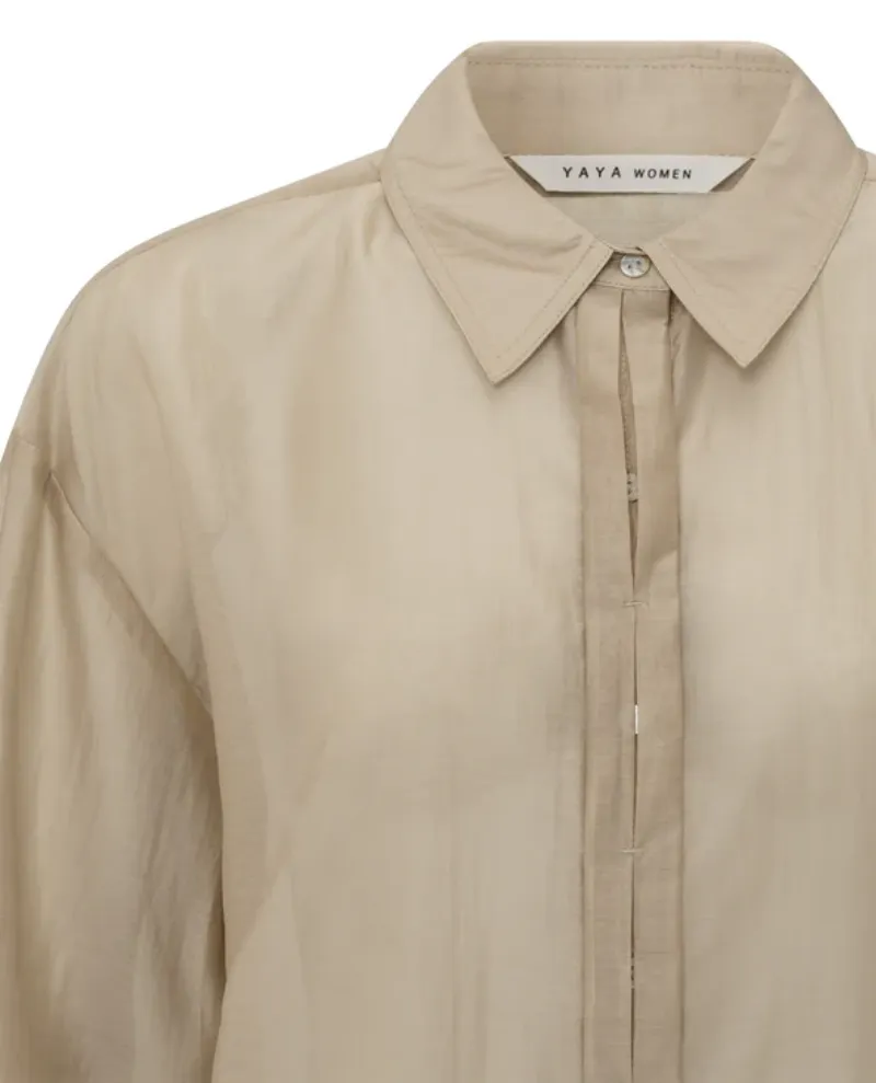 Yaya Humous Beige Long Sleeve Blouse
